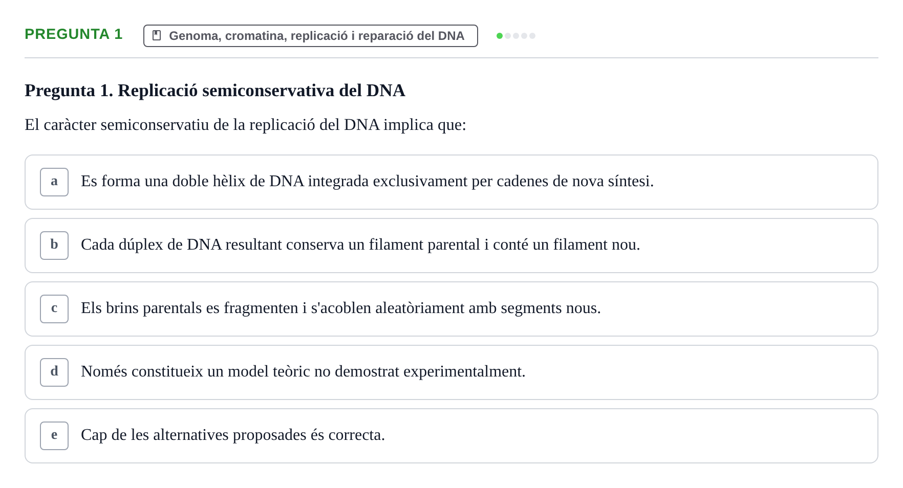 Enunciado: Pregunta 1 · Bioquímica y Biología Molecular URV 2017