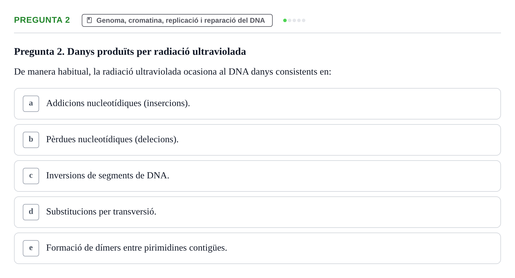 Enunciado: Pregunta 2 · Bioquímica y Biología Molecular URV 2017