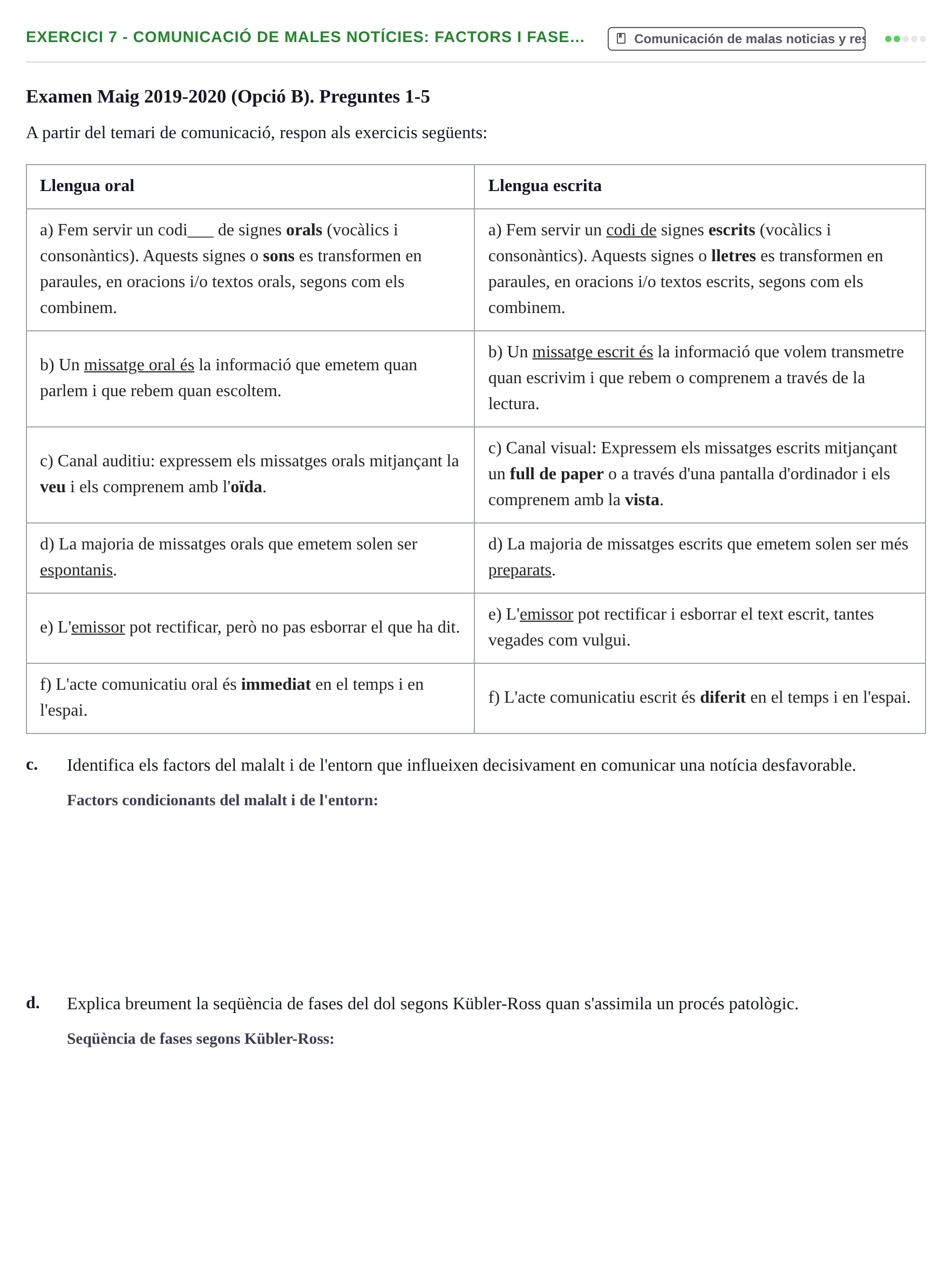 Enunciado: Ejercicio 7 - Comunicació de males notícies: factors i fase… · Bases de Comunicación y Ética URV 2011