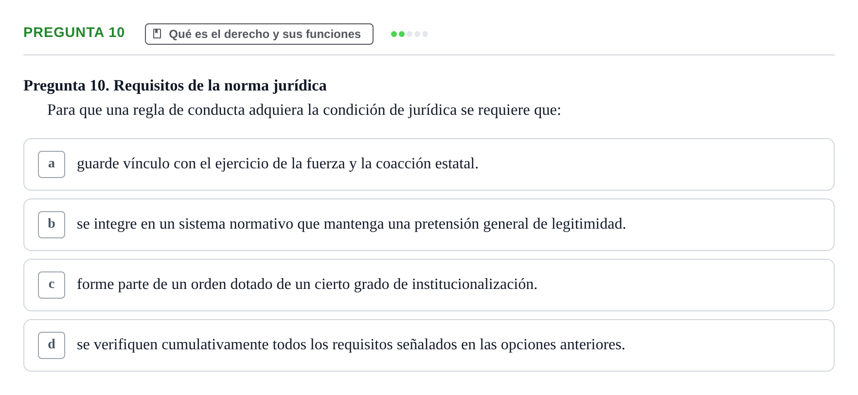 Enunciado: Pregunta 10 · Fundamentos del Derecho UB 2022