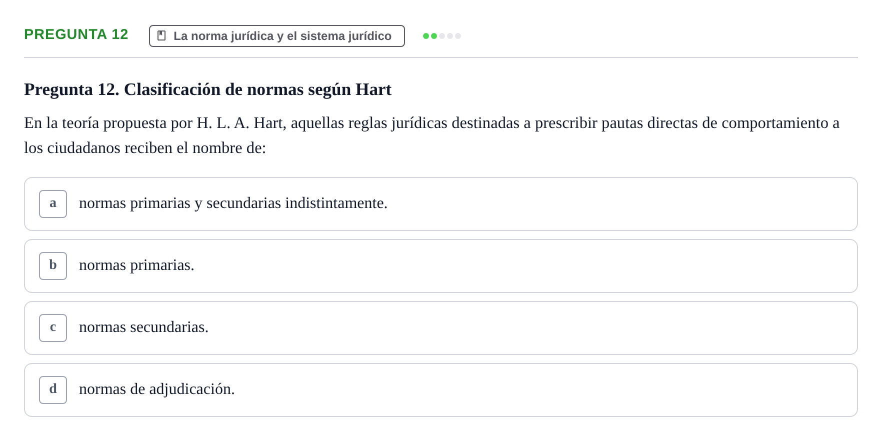 Enunciado: Pregunta 12 · Fundamentos del Derecho UB 2022