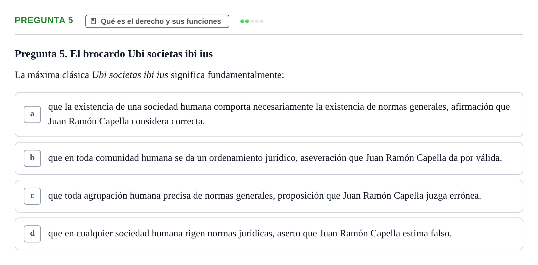 Enunciado: Pregunta 5 · Fundamentos del Derecho UB 2022