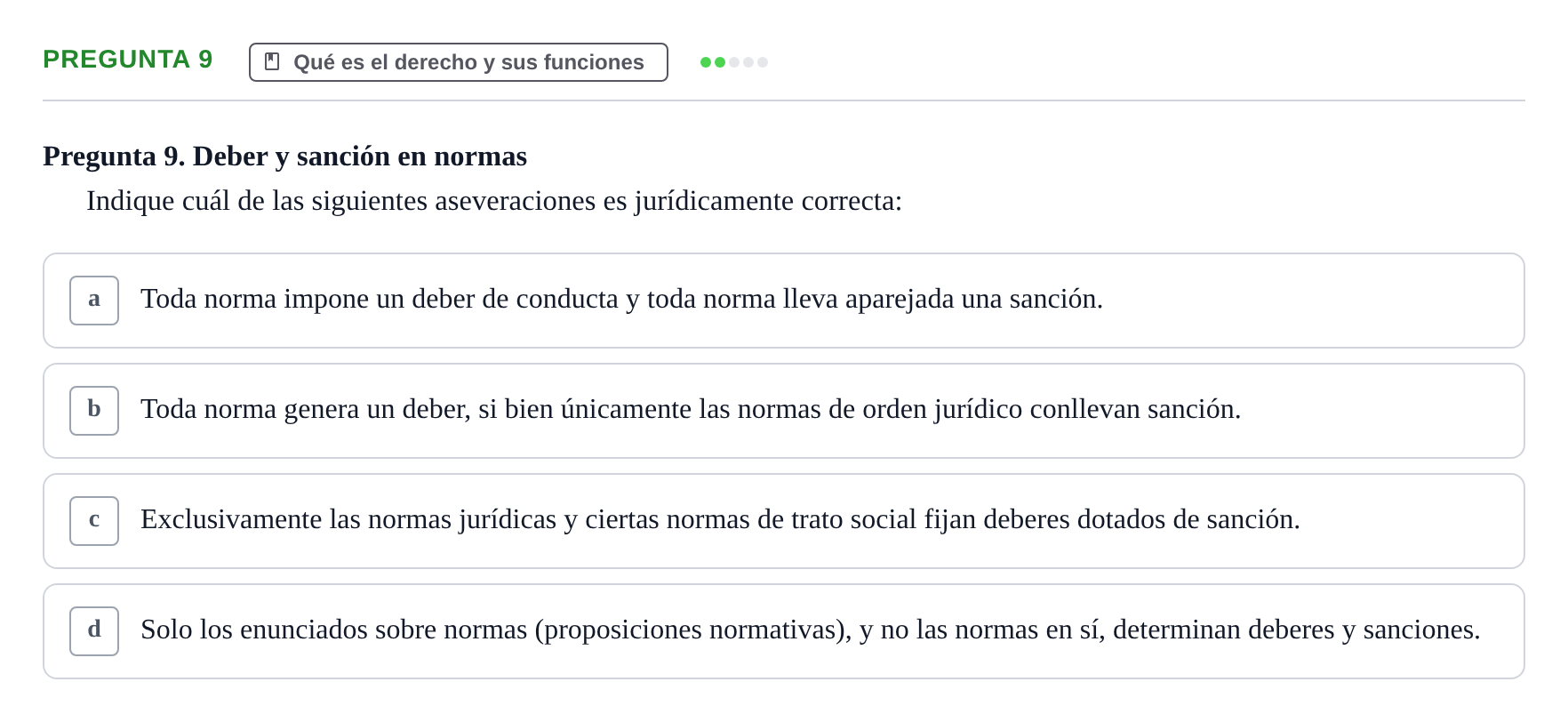 Enunciado: Pregunta 9 · Fundamentos del Derecho UB 2022