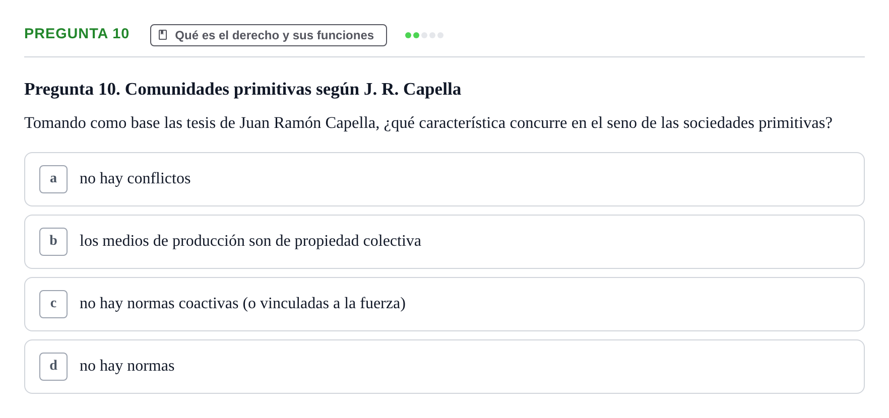 Enunciado: Pregunta 10 · Fundamentos del Derecho UB 2023