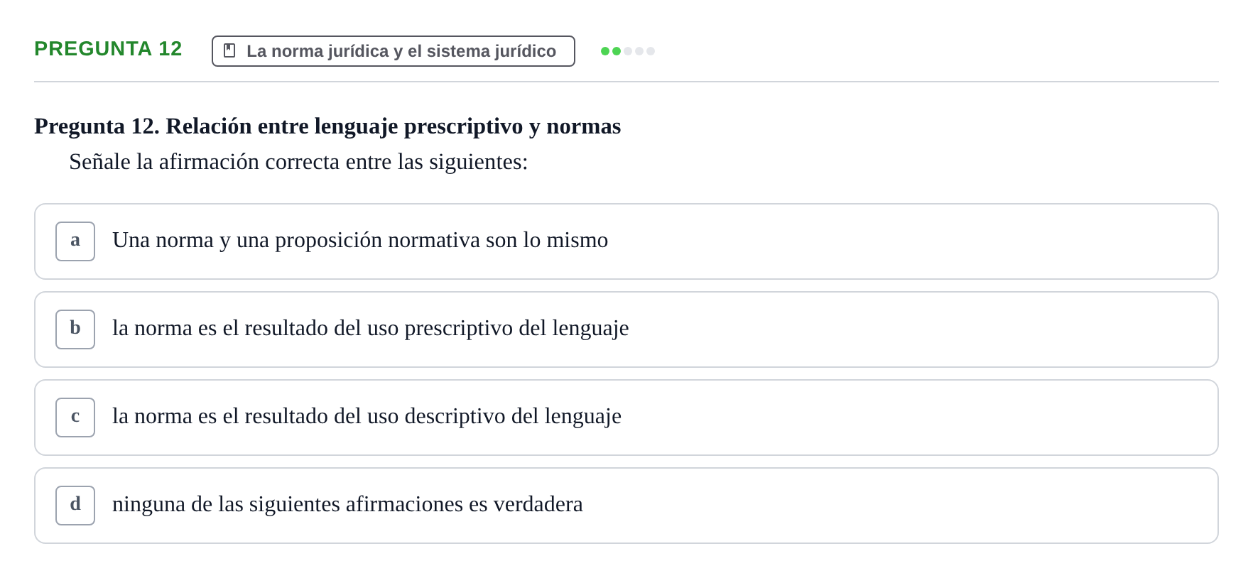Enunciado: Pregunta 12 · Fundamentos del Derecho UB 2023