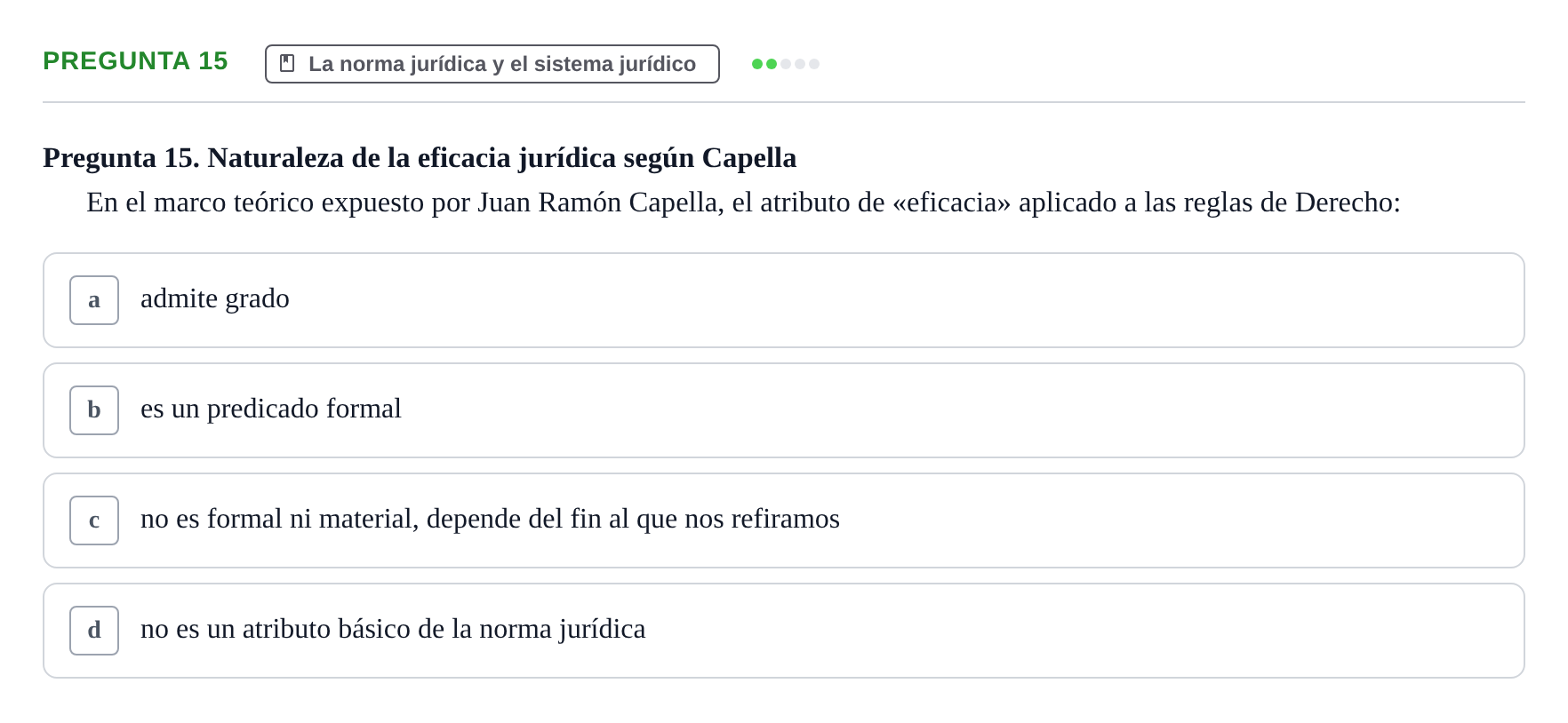 Enunciado: Pregunta 15 · Fundamentos del Derecho UB 2023