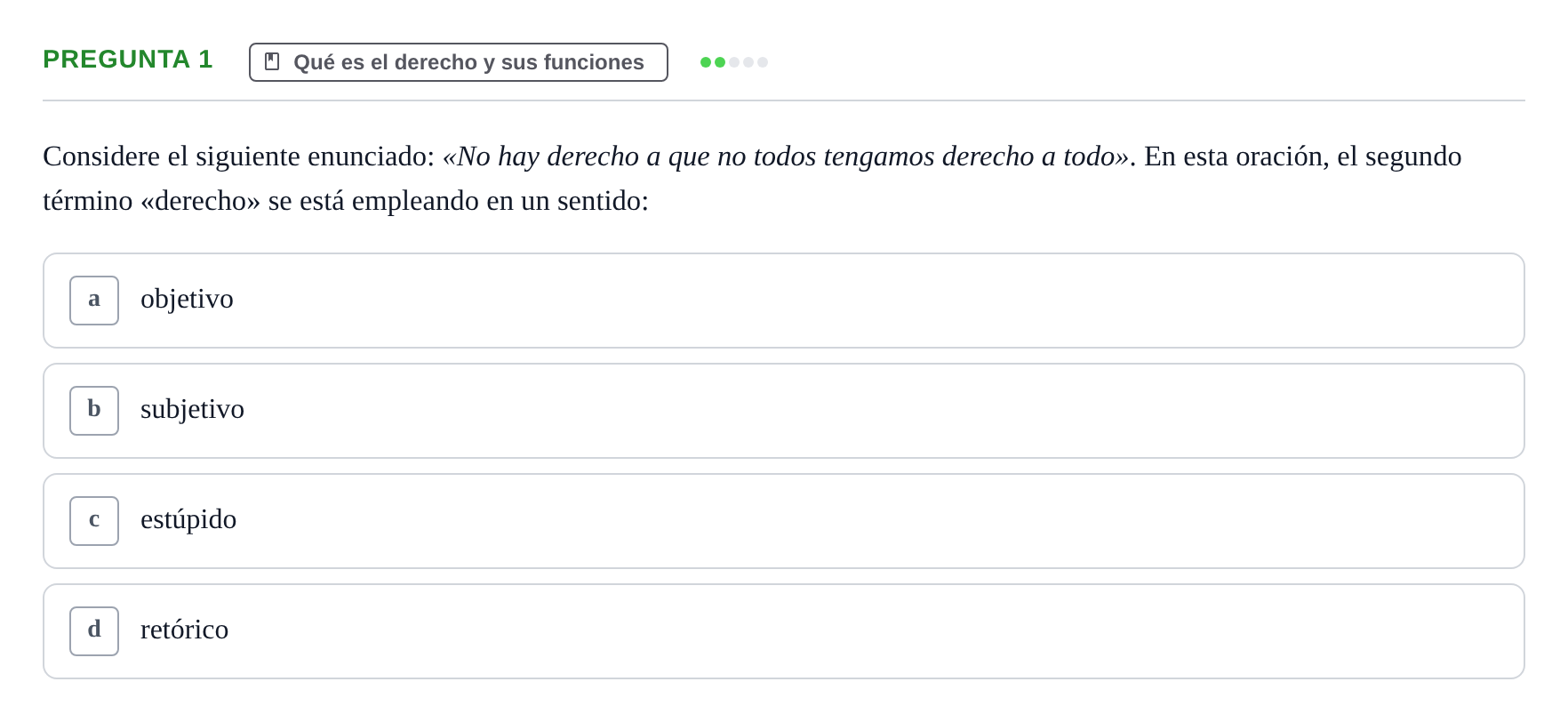 Enunciado: Pregunta 1 · Fundamentos del Derecho UB 2023