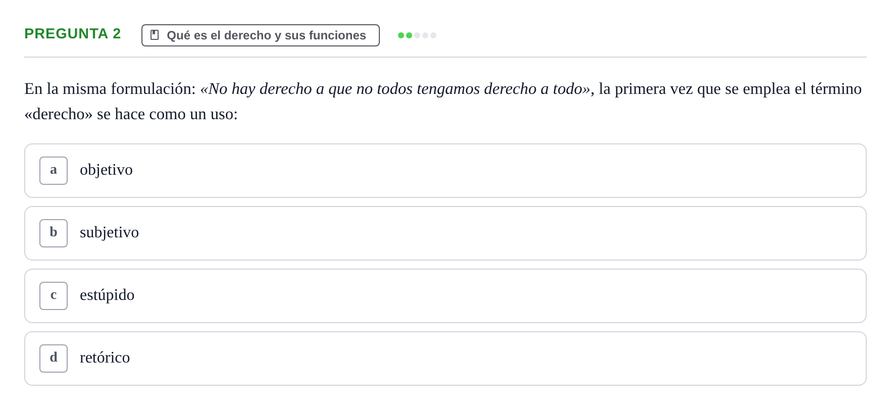 Enunciado: Pregunta 2 · Fundamentos del Derecho UB 2023