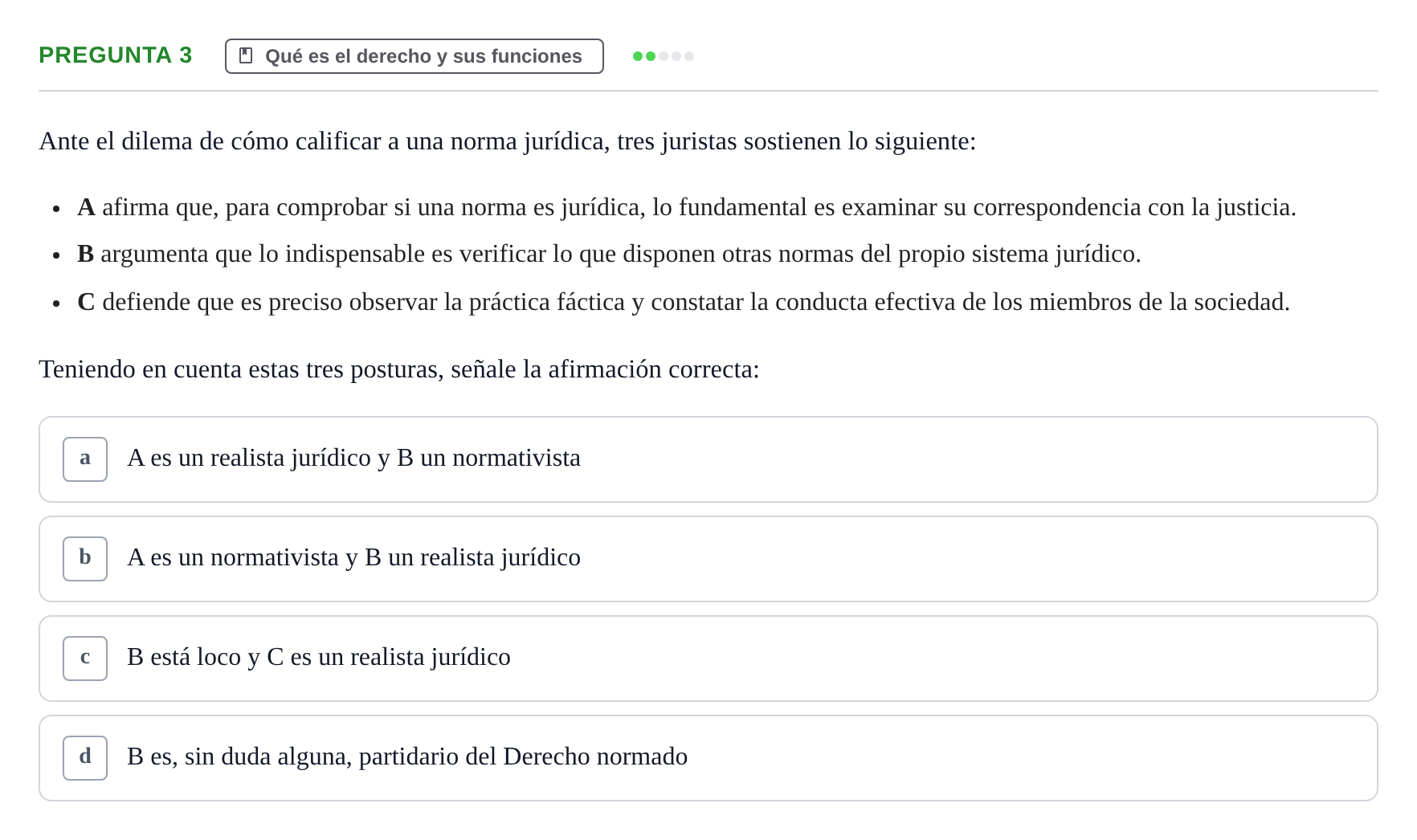 Enunciado: Pregunta 3 · Fundamentos del Derecho UB 2023