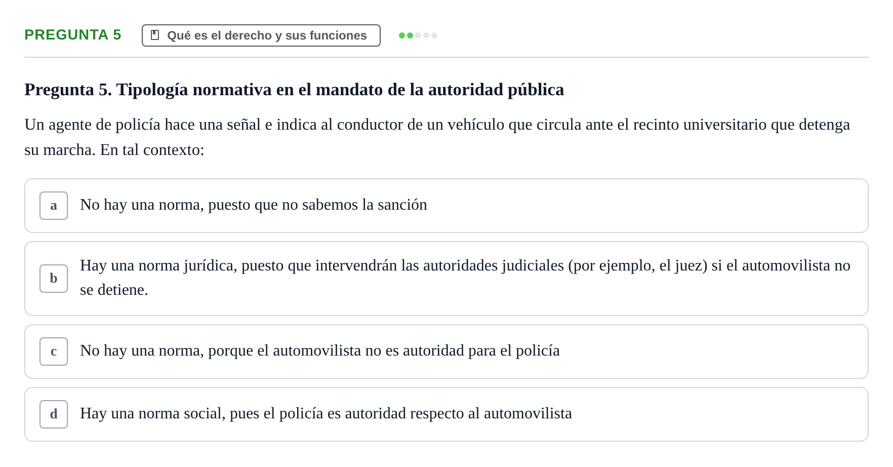 Enunciado: Pregunta 5 · Fundamentos del Derecho UB 2023