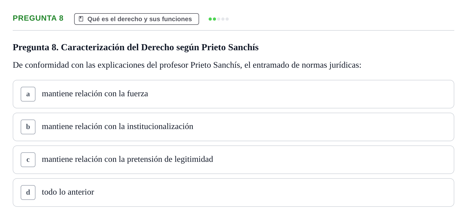Enunciado: Pregunta 8 · Fundamentos del Derecho UB 2023