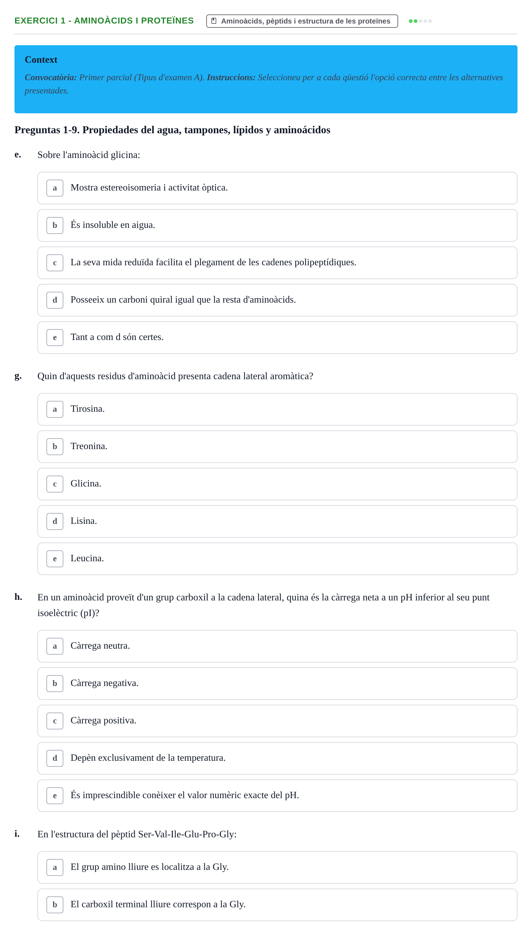 Enunciado: Ejercicio 1 - Aminoàcids i proteïnes · Bioquímica y Biología Molecular URV Examen Primer Parcial. Bioquímica y Biología Molecular