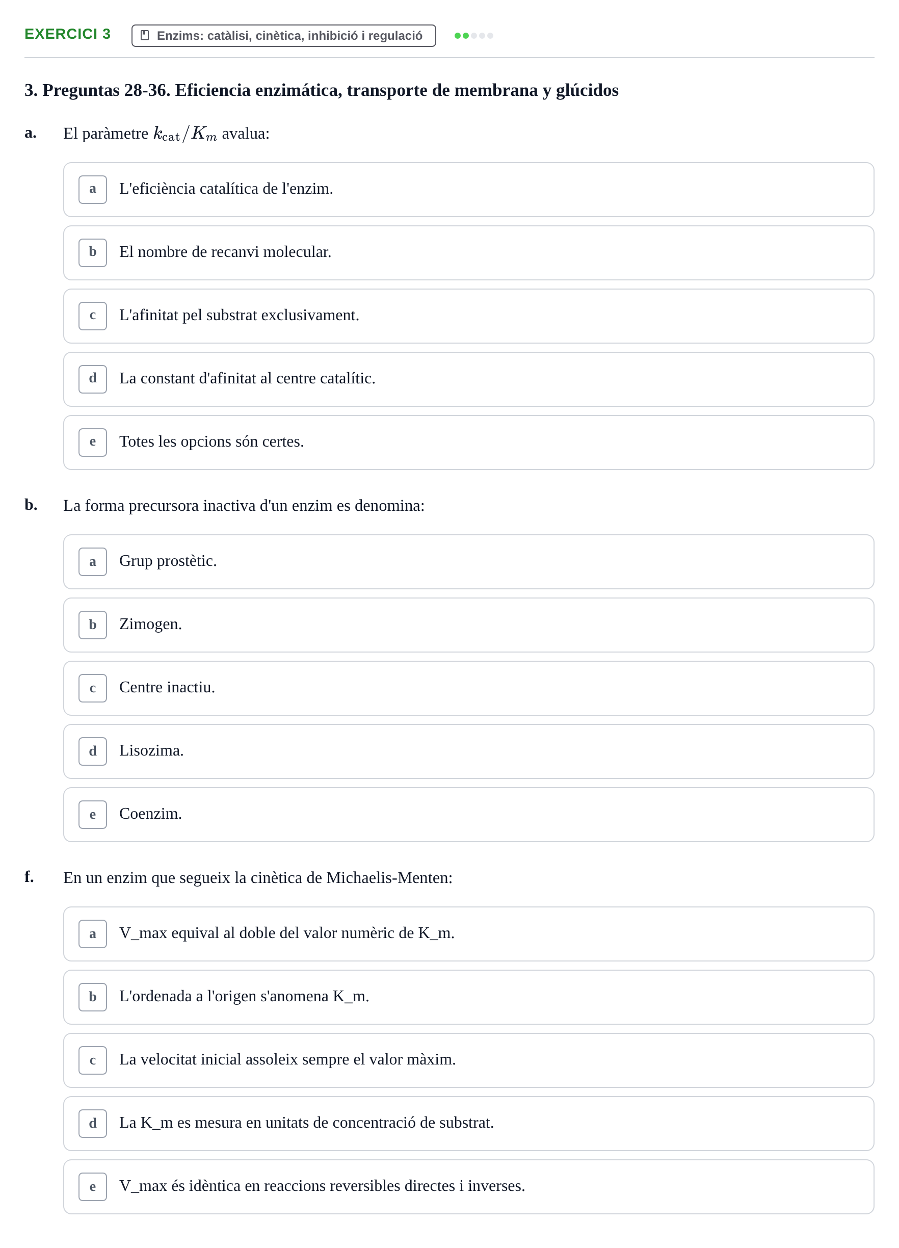 Enunciado: Ejercicio 3 - Enzims · Bioquímica y Biología Molecular URV Examen Primer Parcial. Bioquímica y Biología Molecular