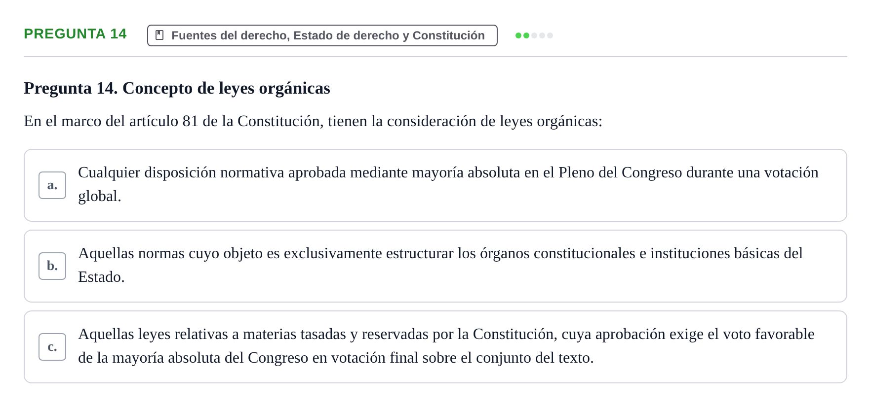 Enunciado: Pregunta 14 · Derechos Fundamentales y Garantías Constitucionales UB Examen de Fundamentos del Derecho Constitucional