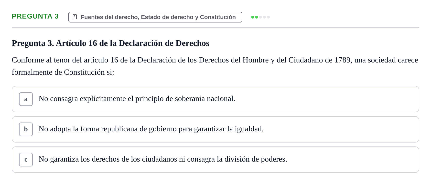 Enunciado: Pregunta 3 · Derechos Fundamentales y Garantías Constitucionales UB Examen de Fundamentos del Derecho Constitucional