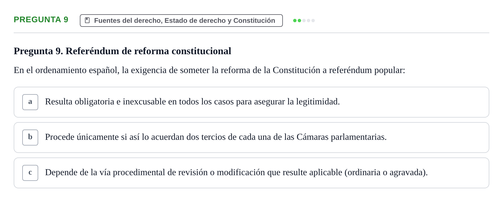 Enunciado: Pregunta 9 · Derechos Fundamentales y Garantías Constitucionales UB Examen de Fundamentos del Derecho Constitucional