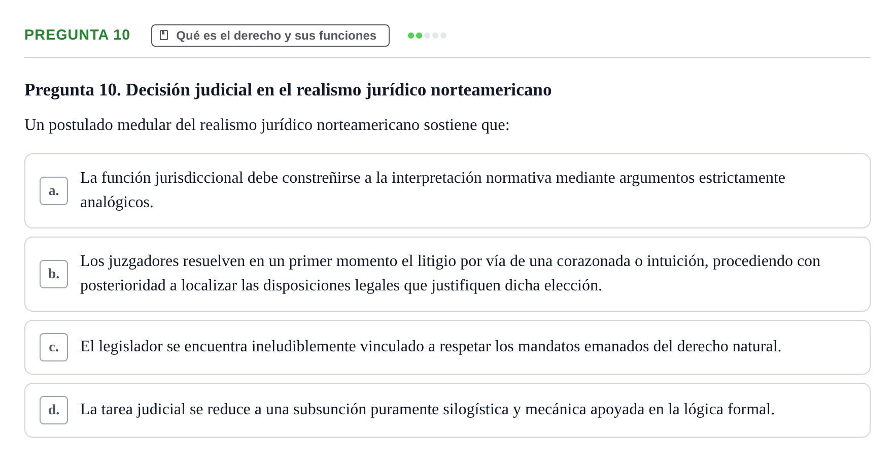 Enunciado: Pregunta 10 · Fundamentos del Derecho UB Examen de Teoría del Derecho