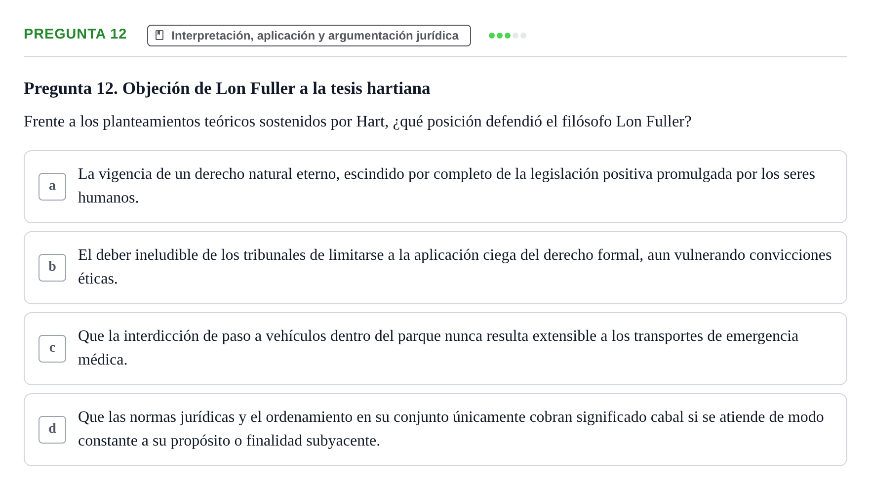 Enunciado: Pregunta 12 · Fundamentos del Derecho UB Examen de Teoría del Derecho