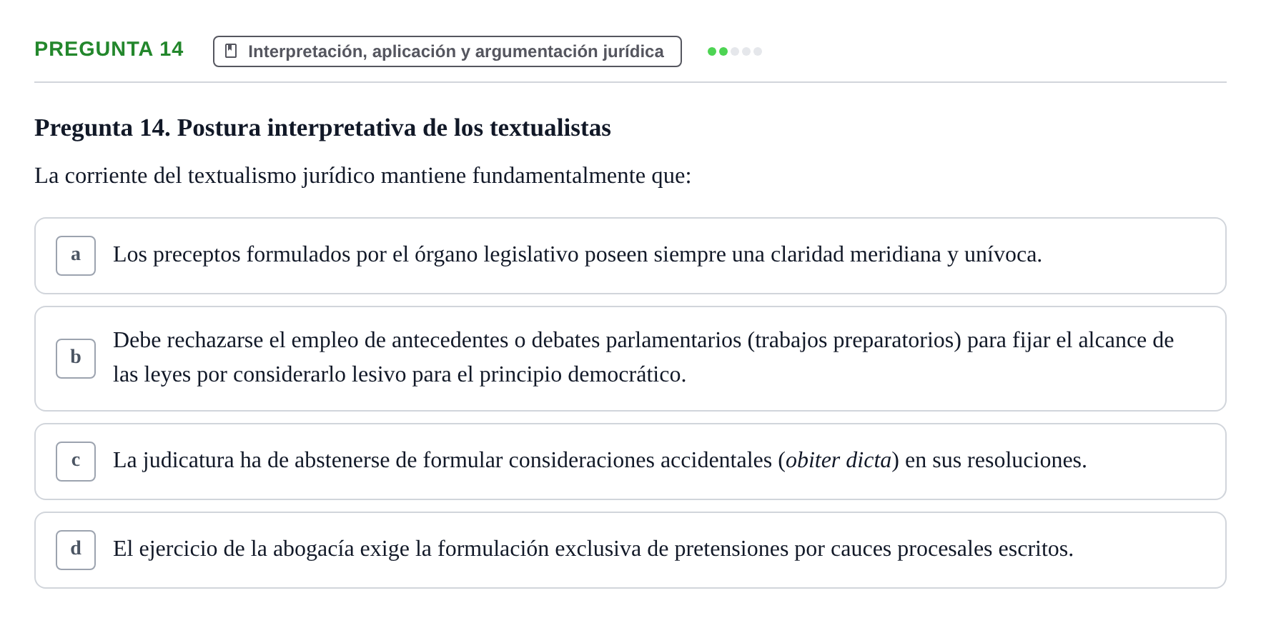 Enunciado: Pregunta 14 · Fundamentos del Derecho UB Examen de Teoría del Derecho