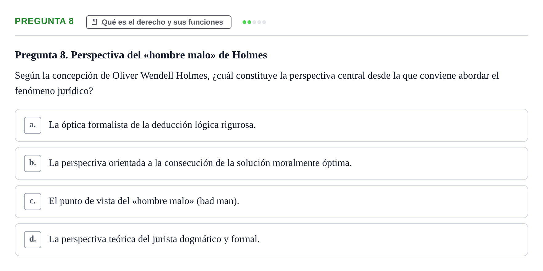 Enunciado: Pregunta 8 · Fundamentos del Derecho UB Examen de Teoría del Derecho