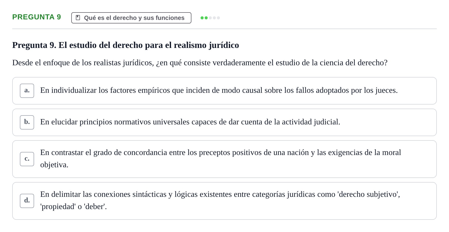 Enunciado: Pregunta 9 · Fundamentos del Derecho UB Examen de Teoría del Derecho