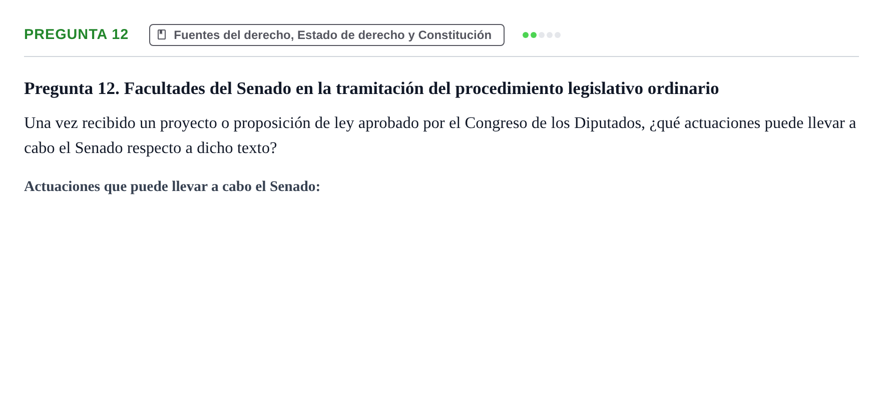Enunciado: Pregunta 12 · Principios e Instituciones Constitucionales UB Cuestionario de evaluación: Fundamentos de Derecho Constitucional