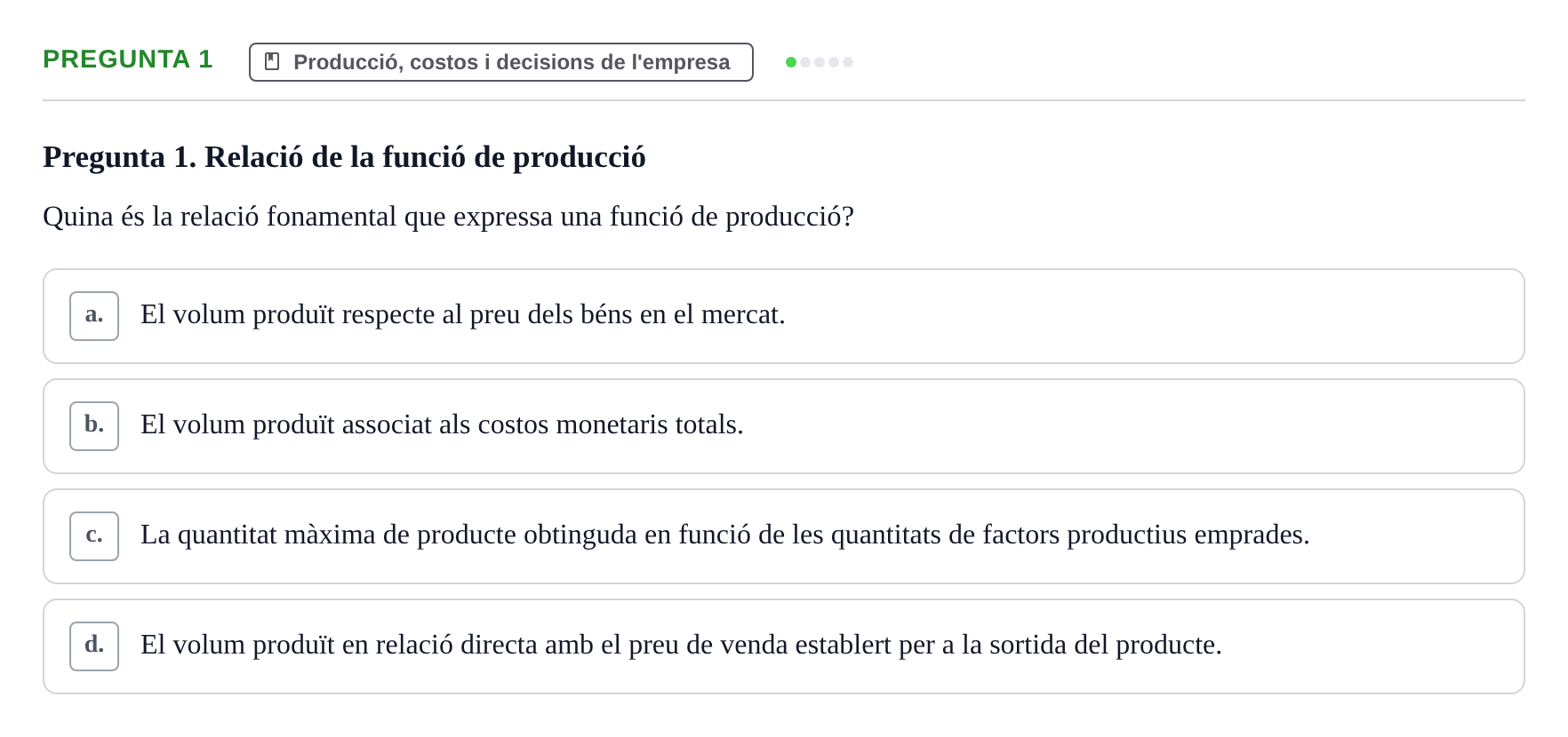 Enunciado: Pregunta 1 · Economía URV Test d'Avaluació: Funció de Producció i Costos
