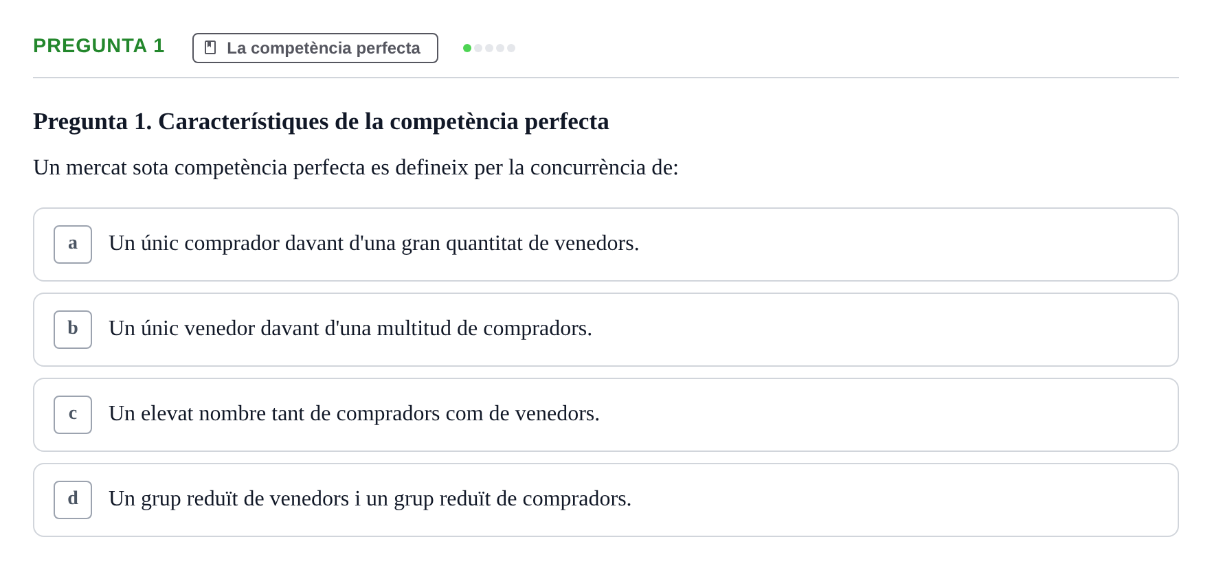 Enunciado: Pregunta 1 · Economía URV Avaluació continuada: Estructures de mercat