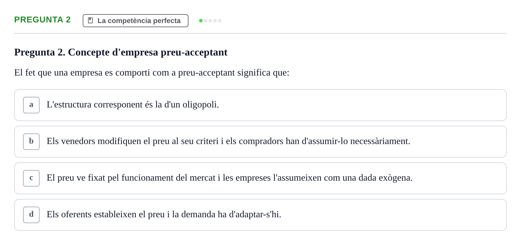 Enunciado: Pregunta 2 · Economía URV Avaluació continuada: Estructures de mercat