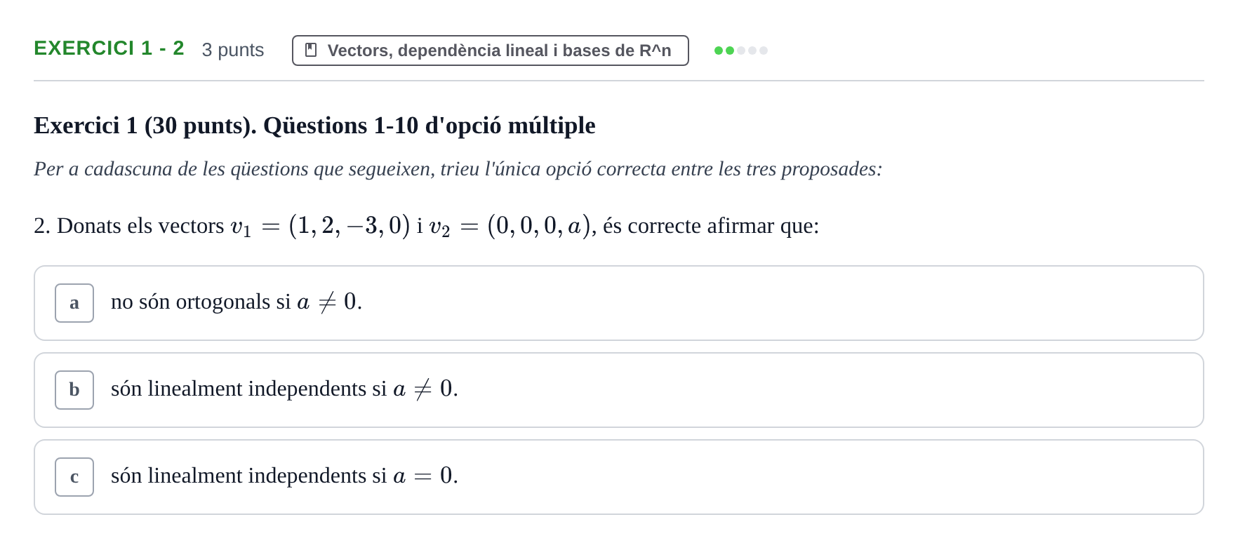 Enunciado: Exercici 1 - 2 · Matemáticas I URV 2018