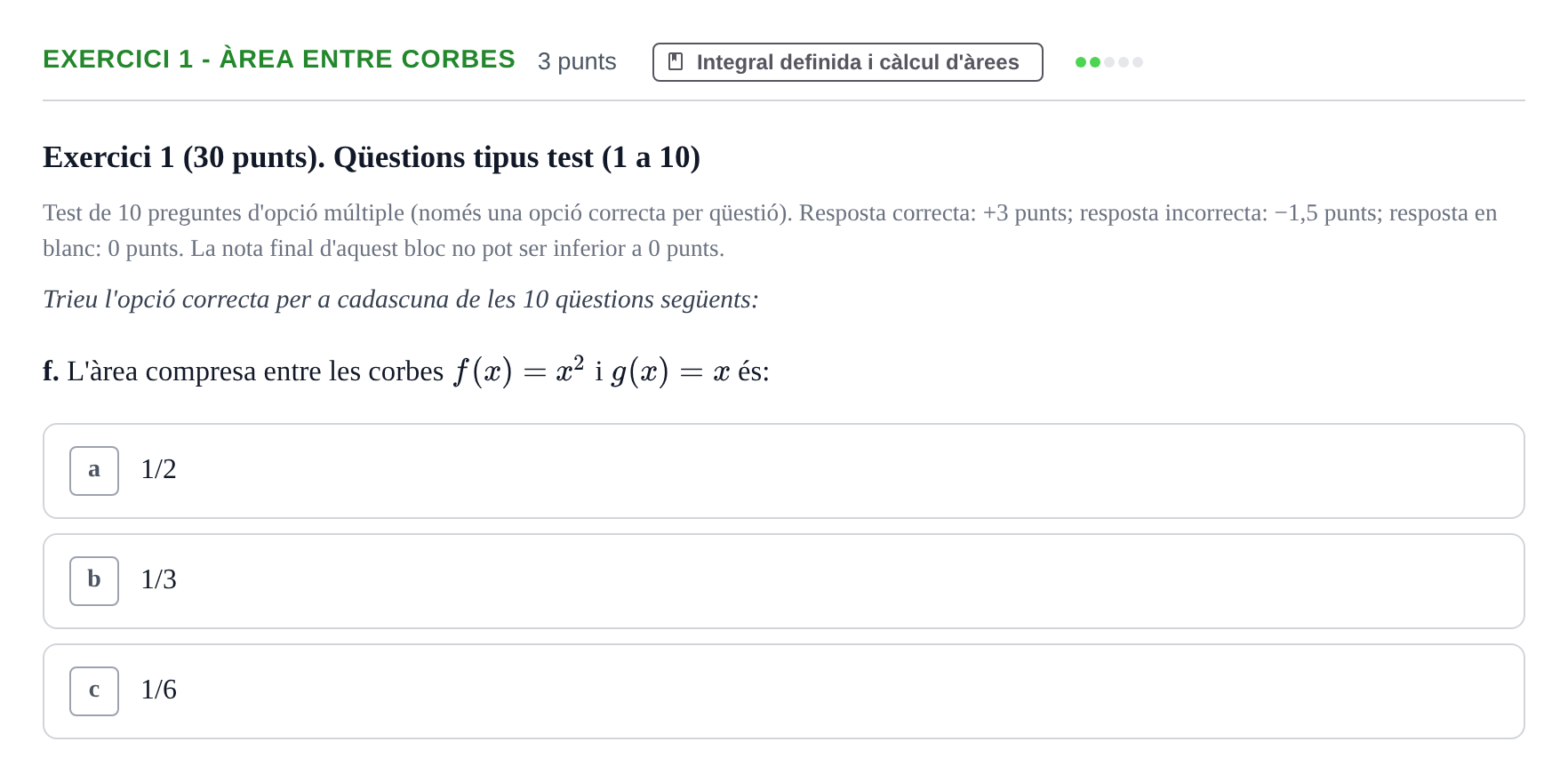 Enunciado: Exercici 1 - Àrea entre corbes · Matemáticas I URV 2015