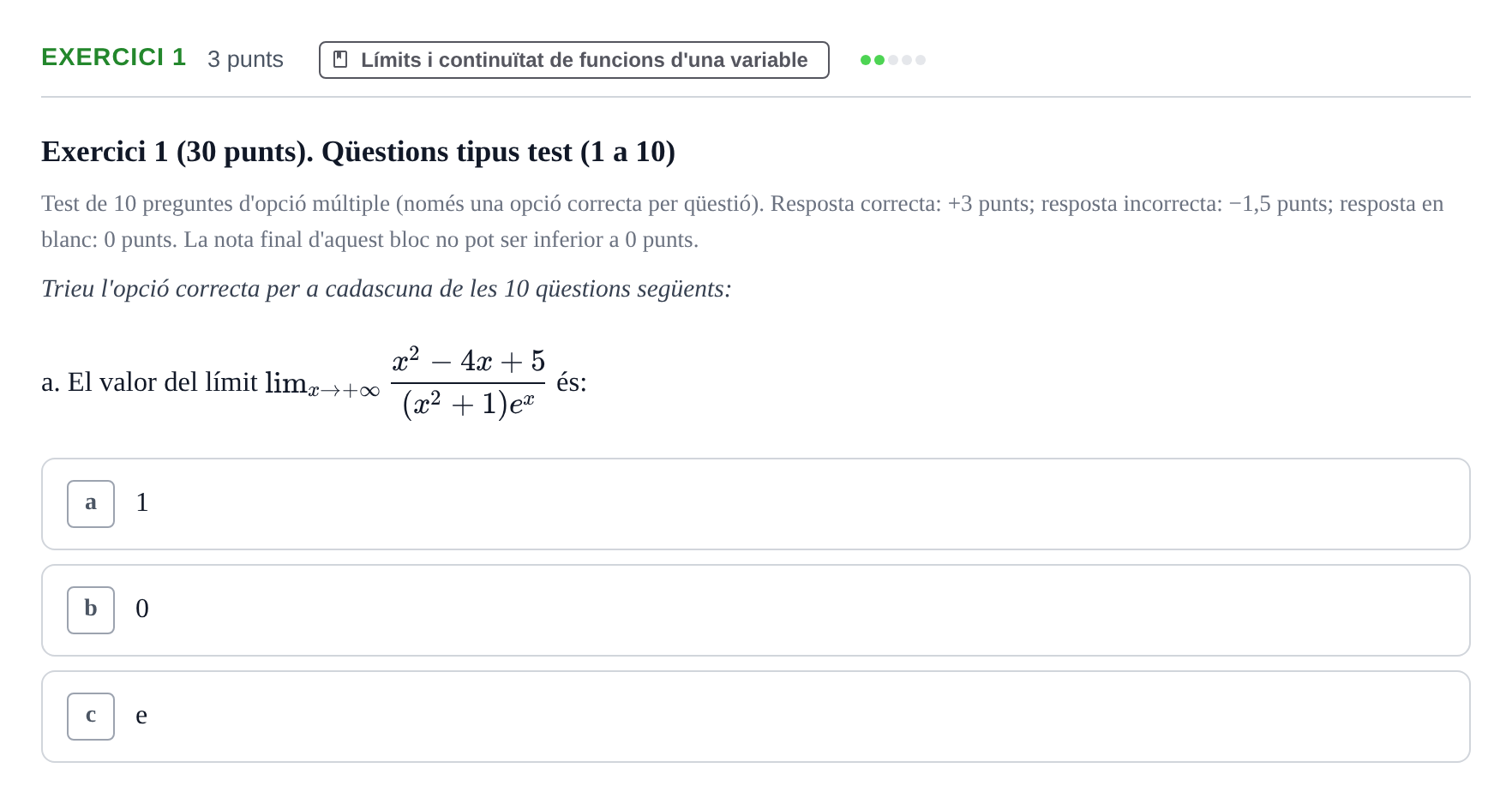 Enunciado: Exercici 1 - Límits · Matemáticas I URV 2015