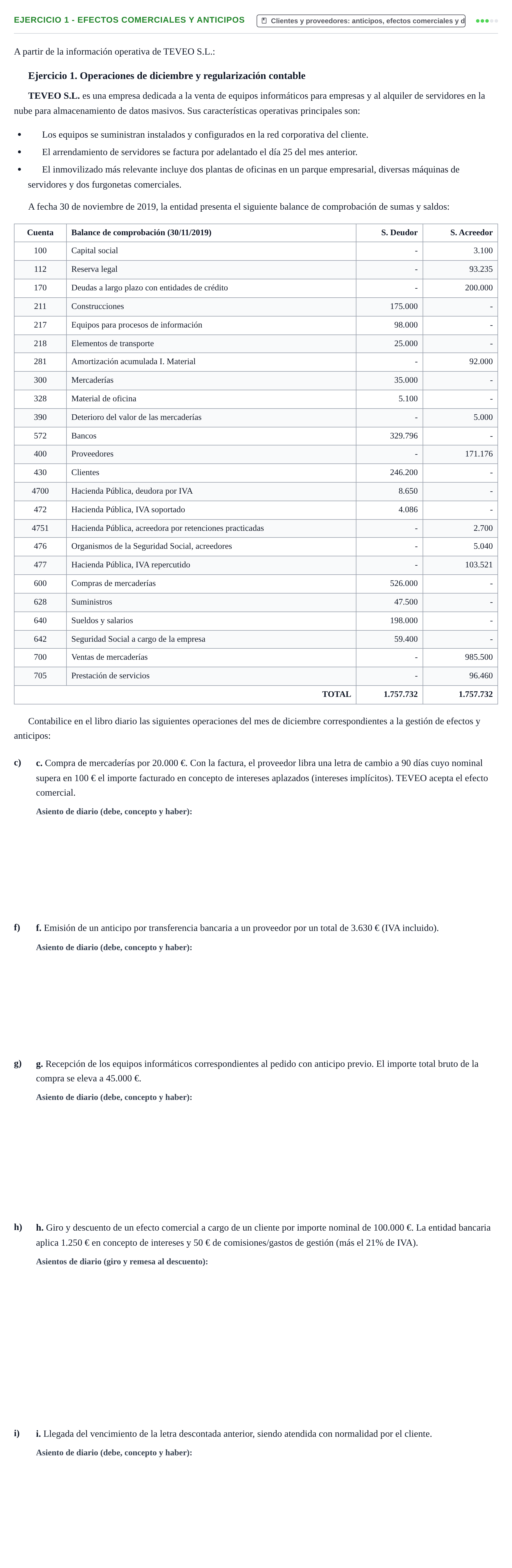 Enunciado: Ejercicio 1 - Efectos comerciales y anticipos · Introducción a la Contabilidad URV 2019
