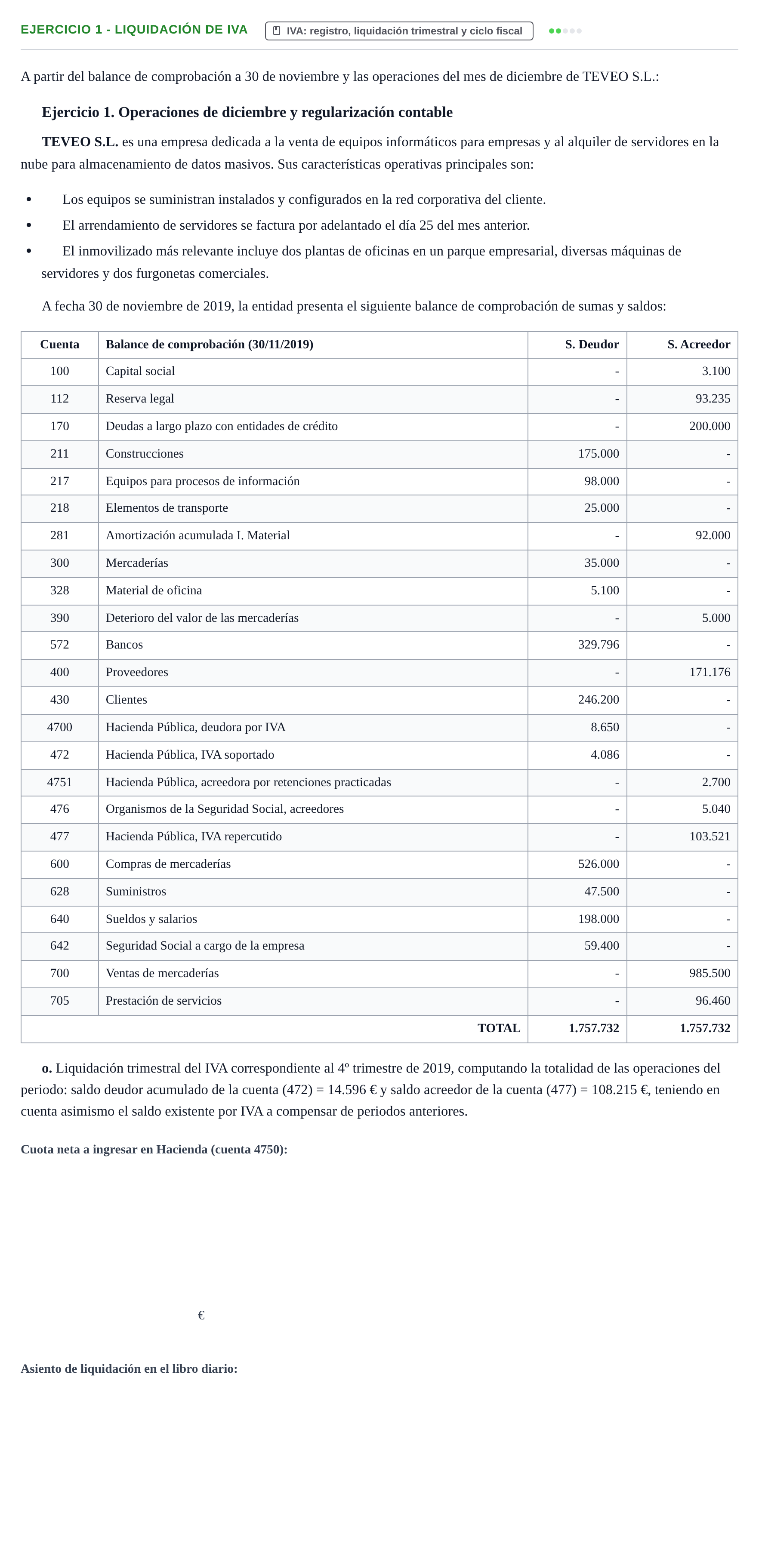Enunciado: Ejercicio 1 - Liquidación de IVA · Introducción a la Contabilidad URV 2019