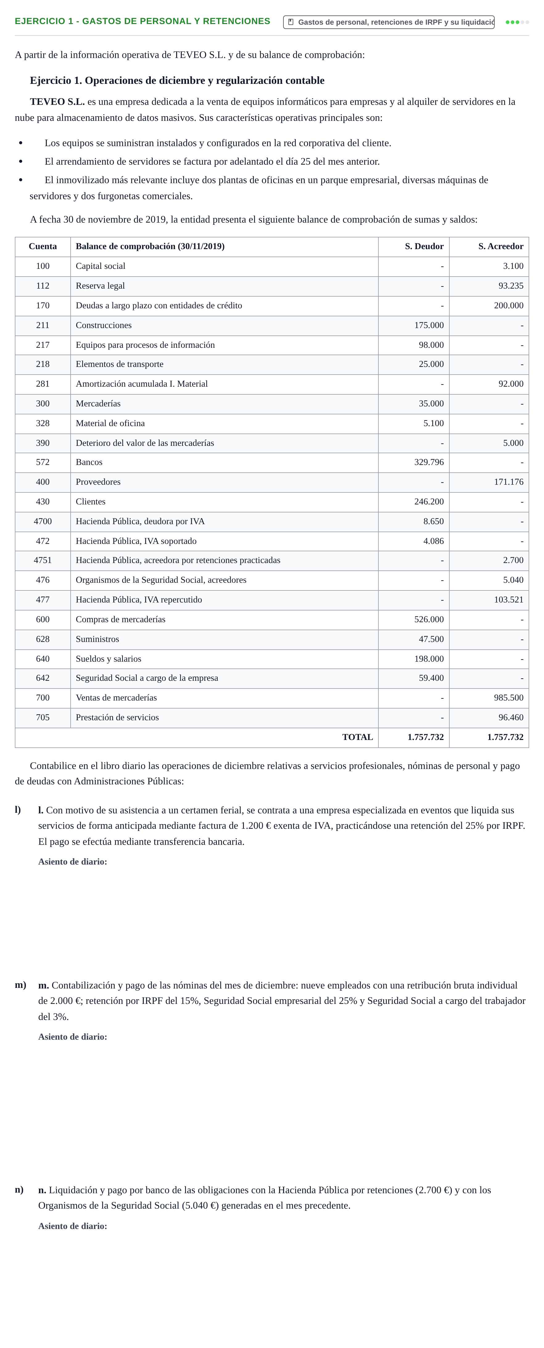 Enunciado: Ejercicio 1 - Gastos de personal y retenciones · Introducción a la Contabilidad URV 2019