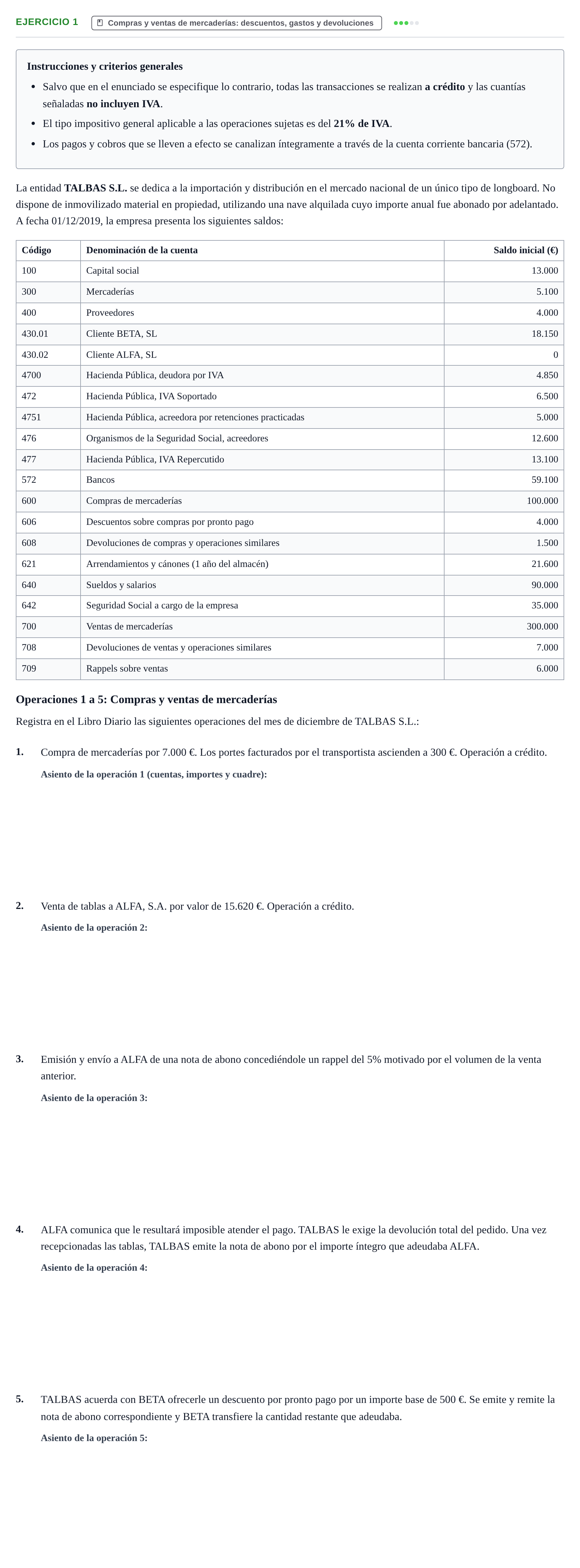 Enunciado: Ejercicio 1 - Compras y ventas de mercaderías · Introducción a la Contabilidad URV 2019