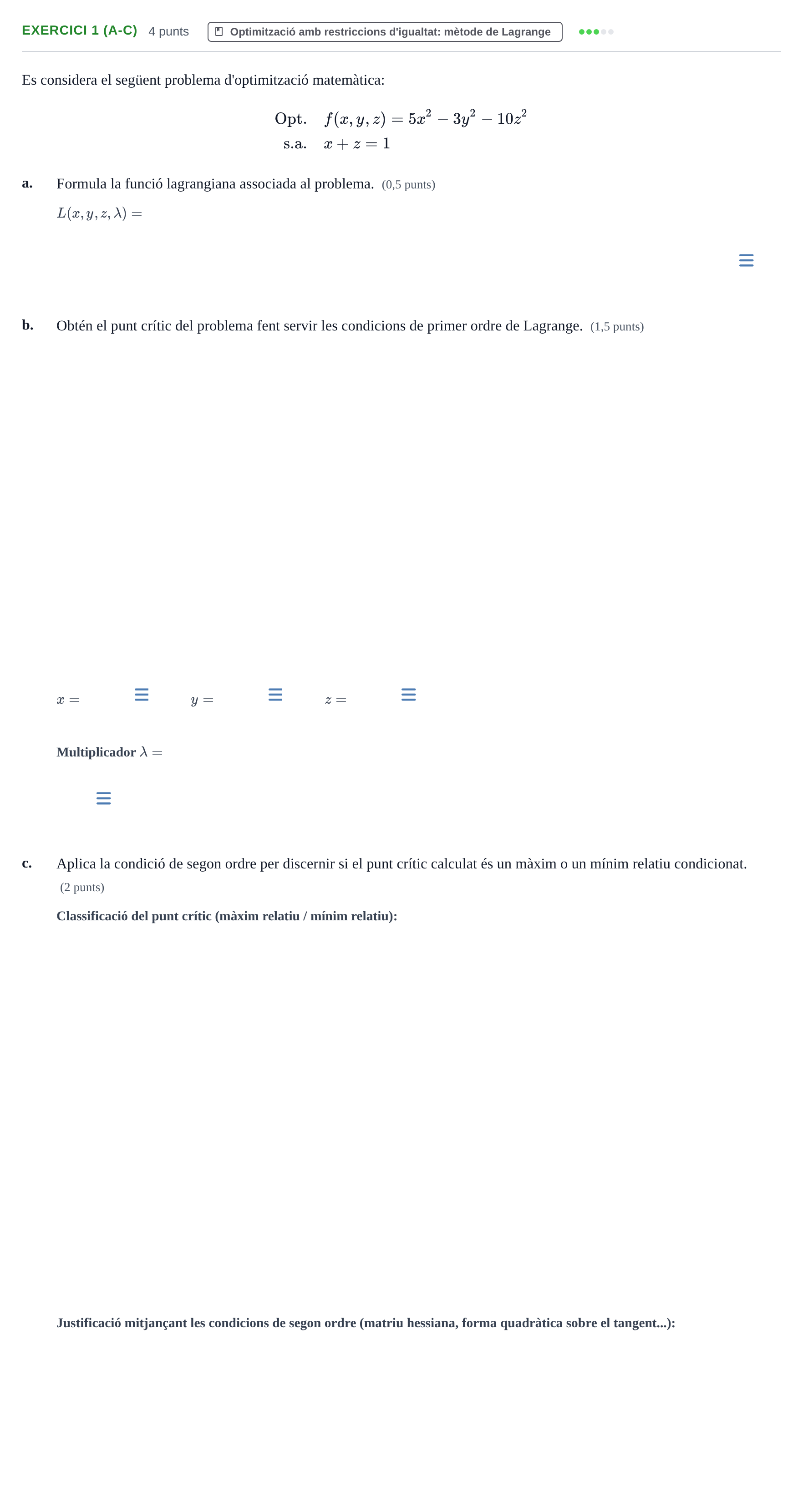 Enunciado: Exercici 1 (a-c) - Optimització amb restriccions… · Matemàtiques Ii UB 2024