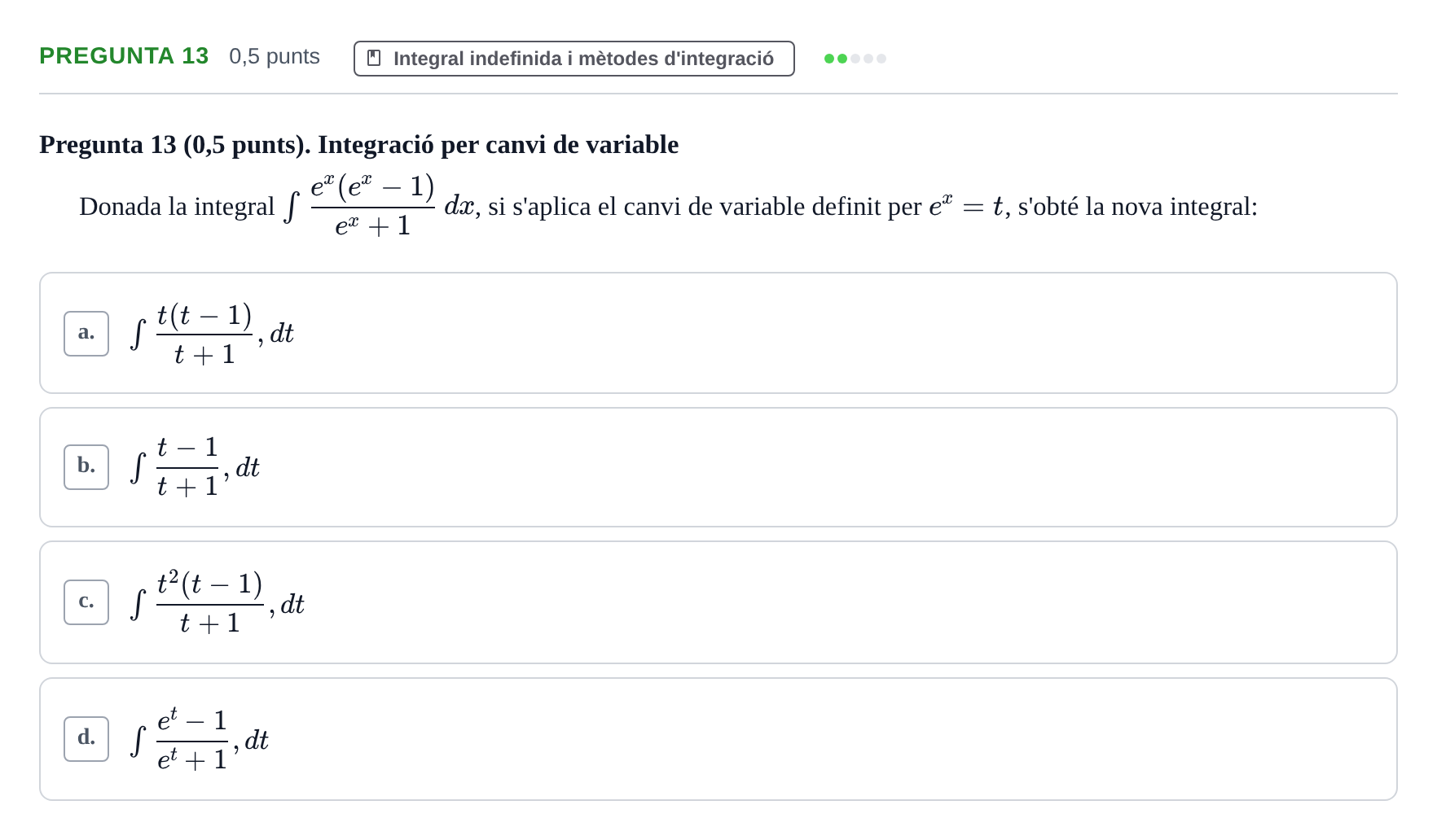 Enunciado: Pregunta 13 · Matemàtiques Ii UB Juny 2021