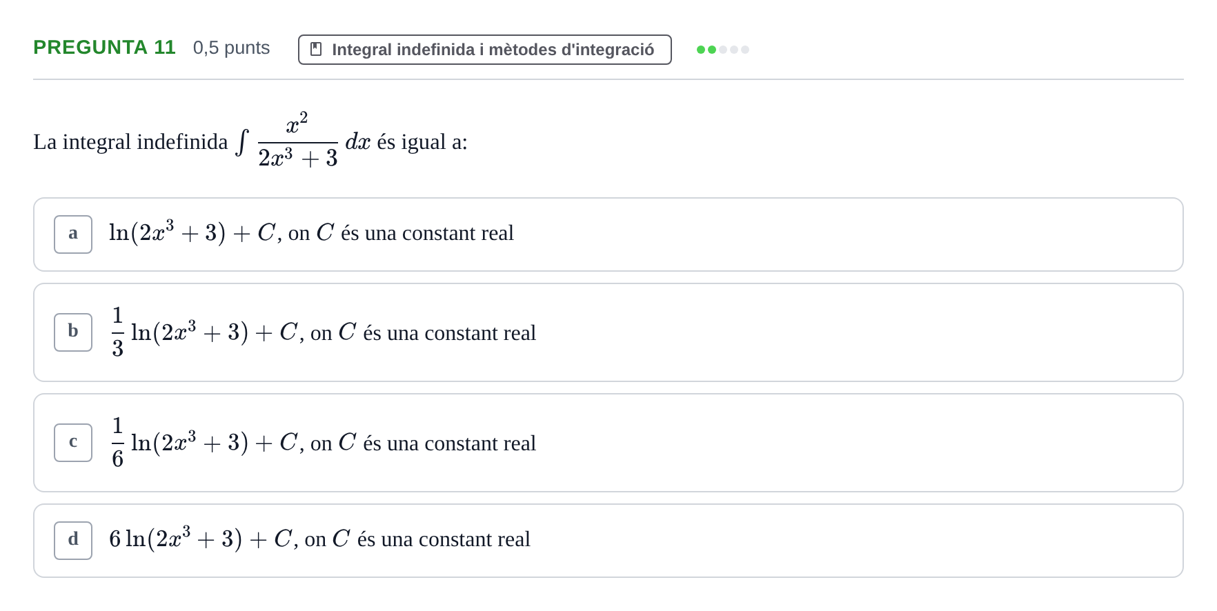Enunciado: Pregunta 11 · Matemàtiques Ii UB 2021
