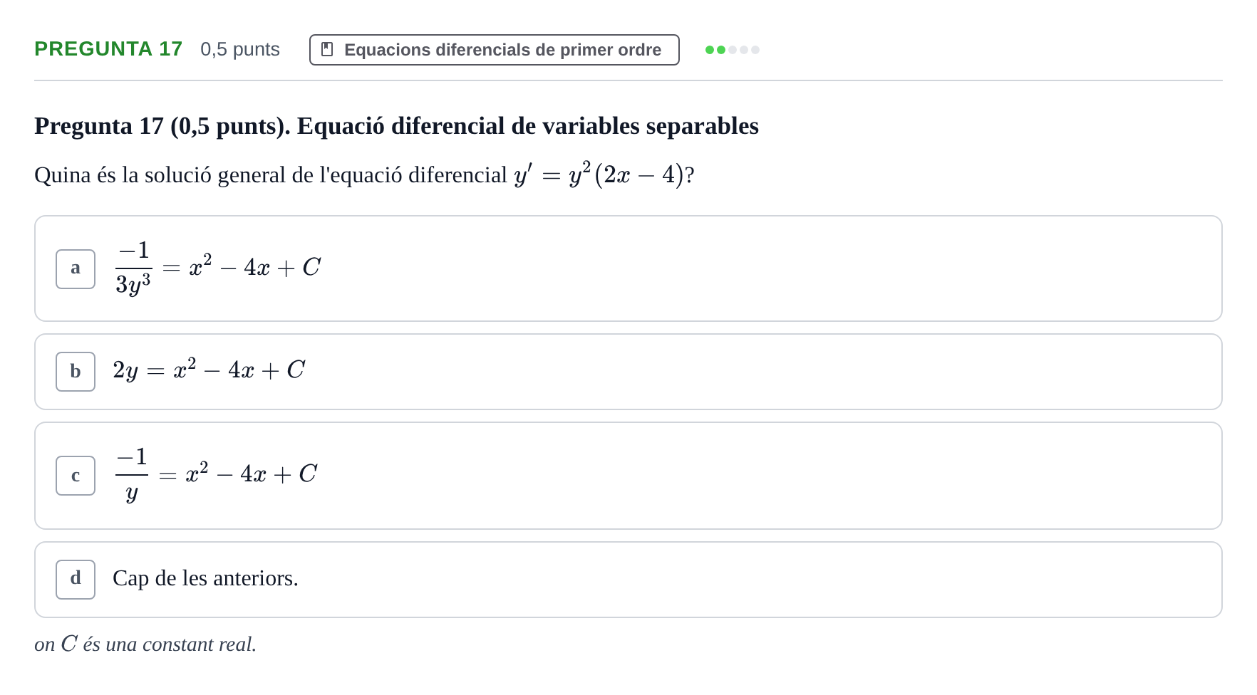 Enunciado: Pregunta 17 · Matemàtiques Ii UB Juny 2023