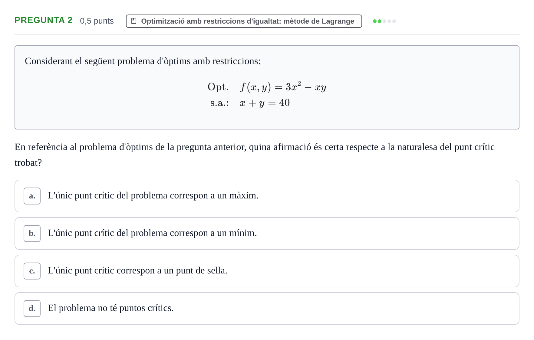 Enunciado: Pregunta 2 · Matemàtiques Ii UB Juny 2023
