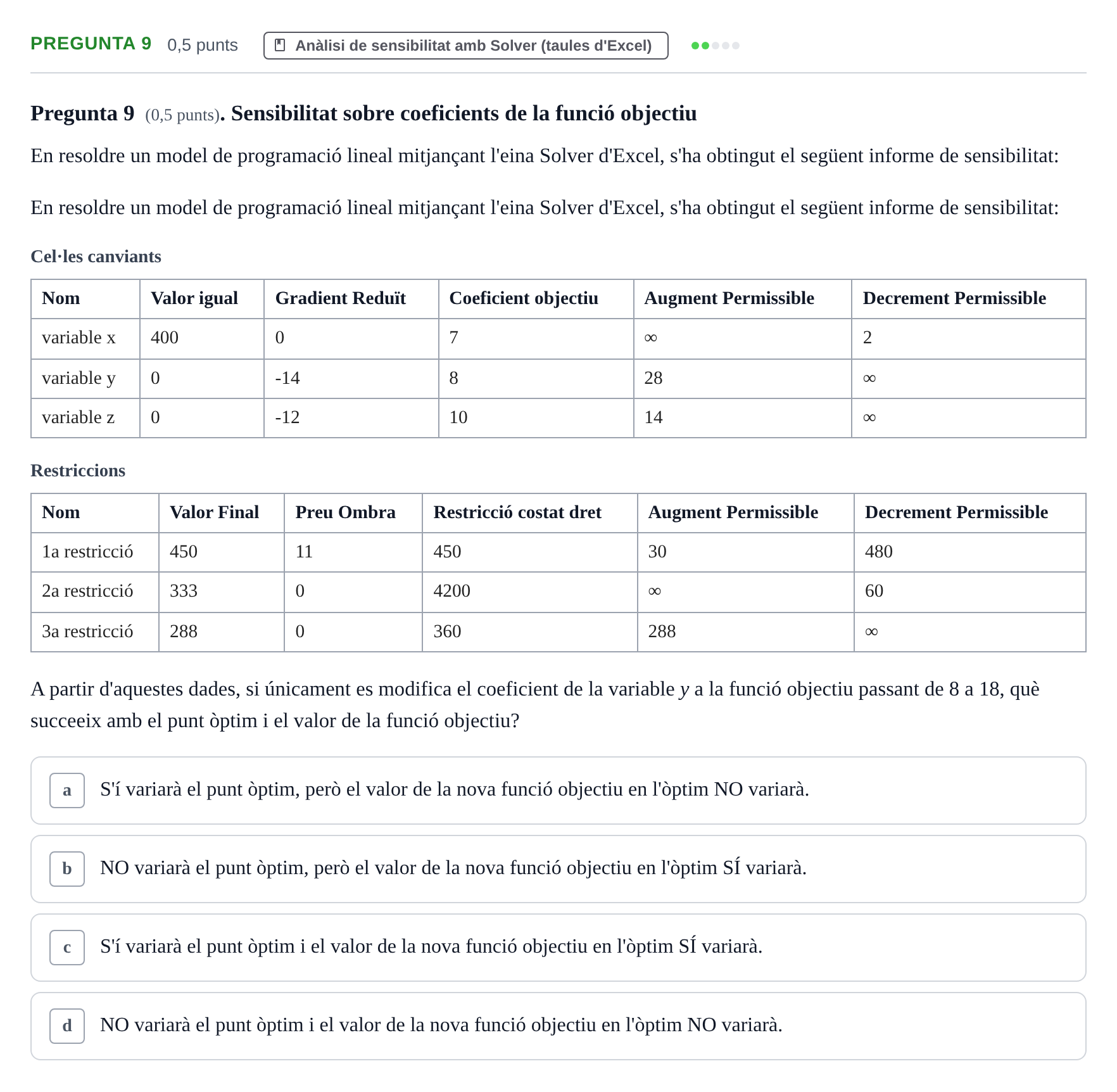 Enunciado: Pregunta 9 · Matemàtiques Ii UB Juny 2023
