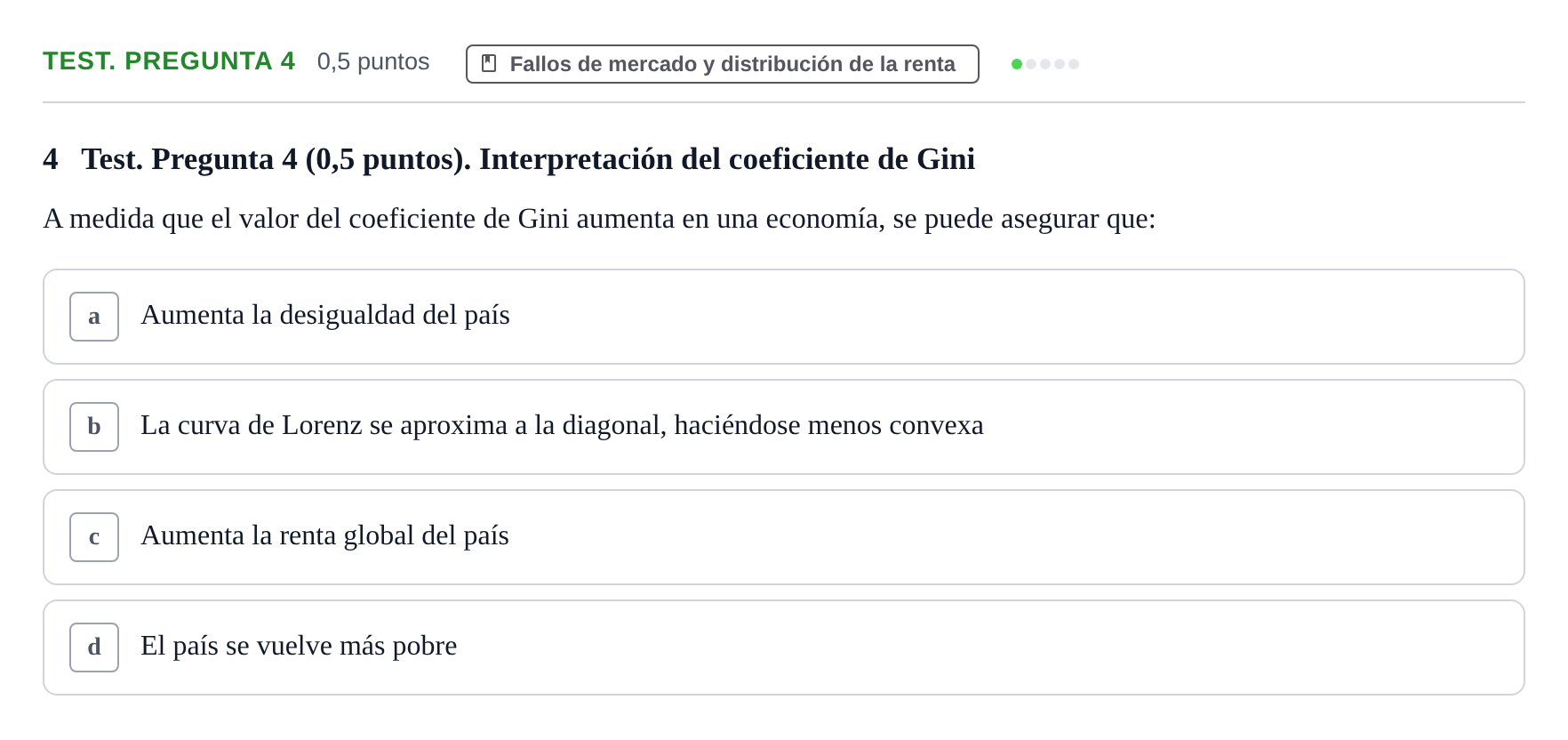 Enunciado: Ejercicio Test. Pregunta 4 · Introducción a la Microeconomía URV 2022