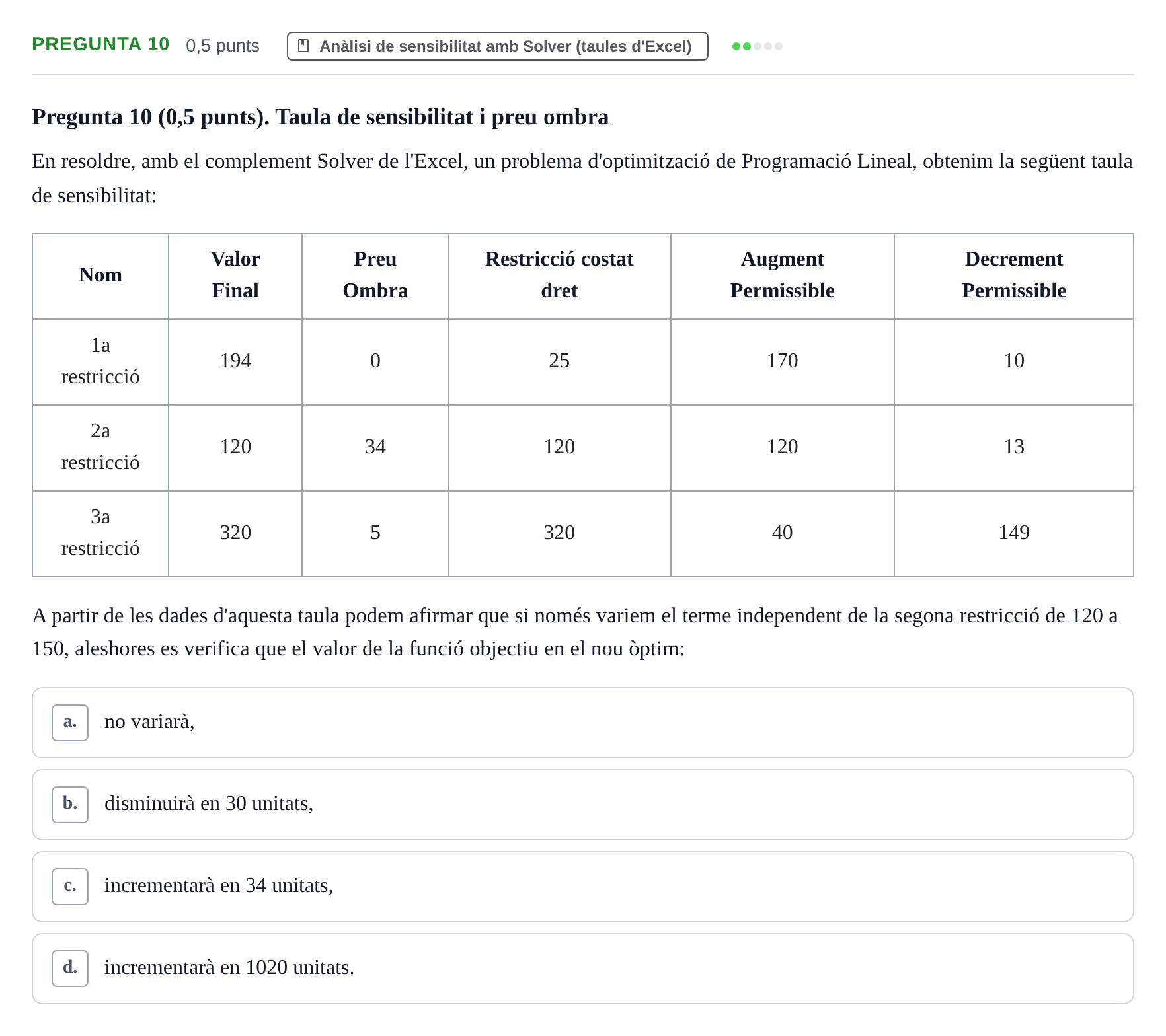 Enunciado: Pregunta 10 · Matemàtiques Ii UB Juny 2024