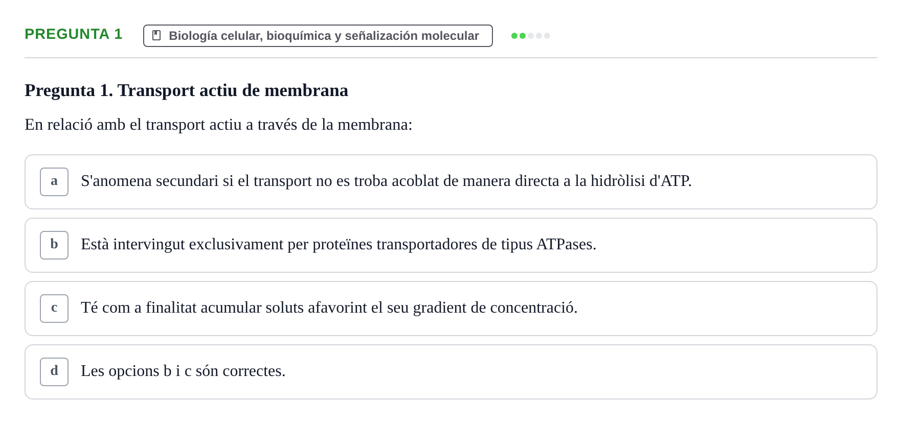 Enunciado: Pregunta 1 · Estructura y Función del Cuerpo Humano I URV Examen de Bioquímica - Funció i Estructura del Cos Humà I
