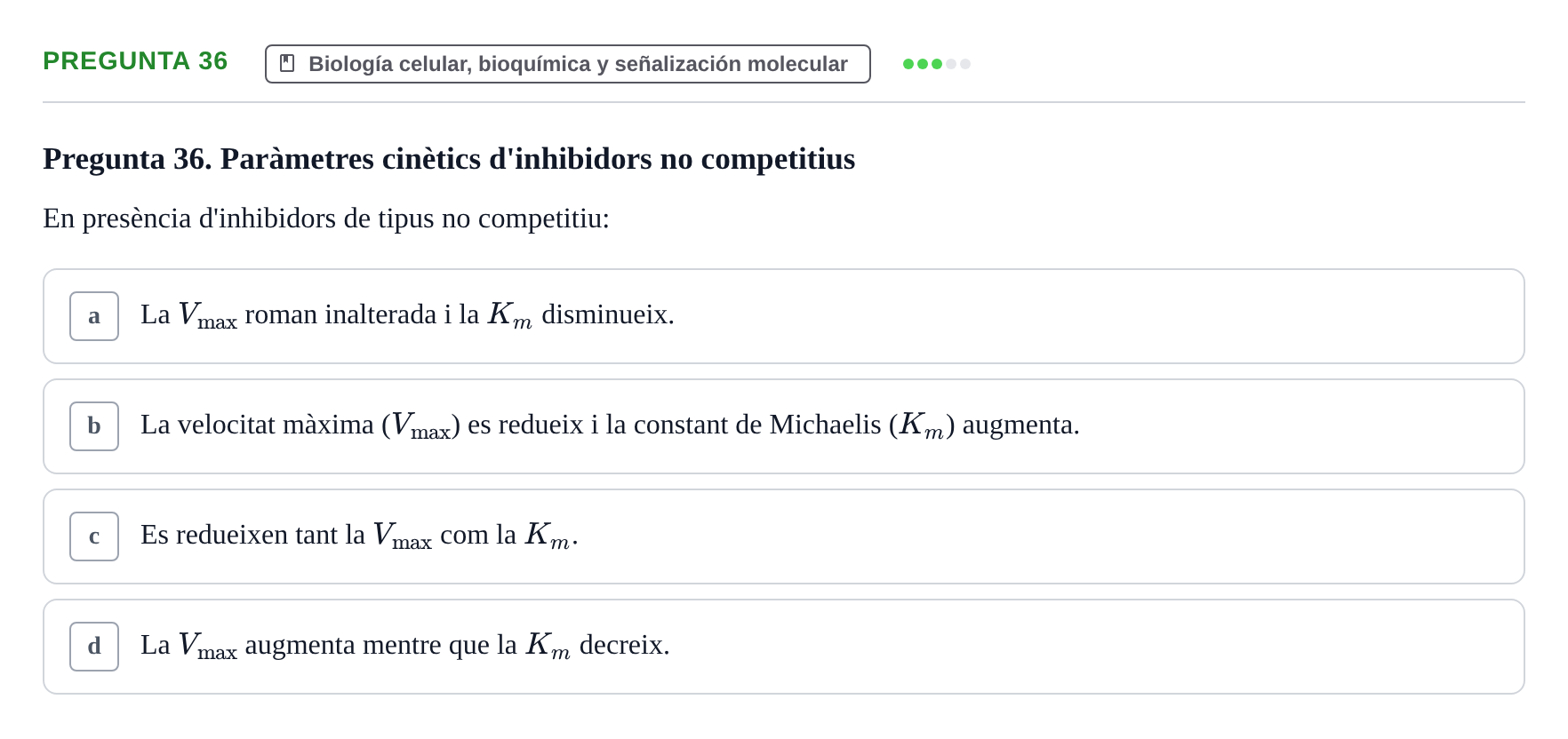 Enunciado: Pregunta 36 · Estructura y Función del Cuerpo Humano I URV Examen de Bioquímica - Funció i Estructura del Cos Humà I