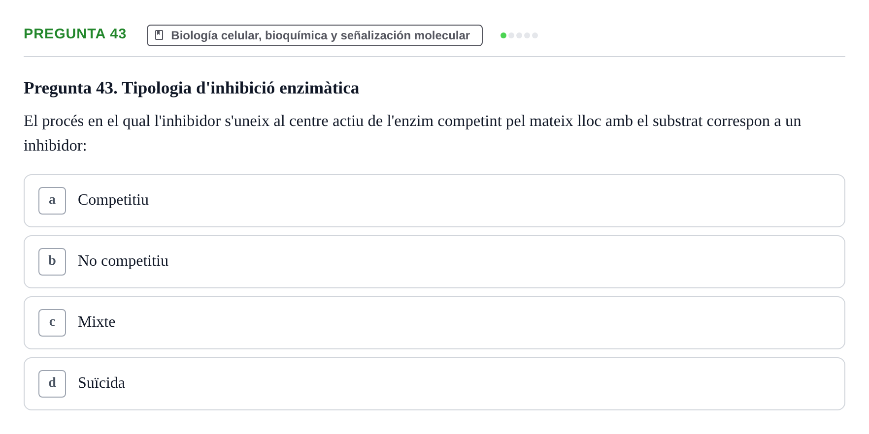 Enunciado: Pregunta 43 · Estructura y Función del Cuerpo Humano I URV Examen de Bioquímica - Funció i Estructura del Cos Humà I