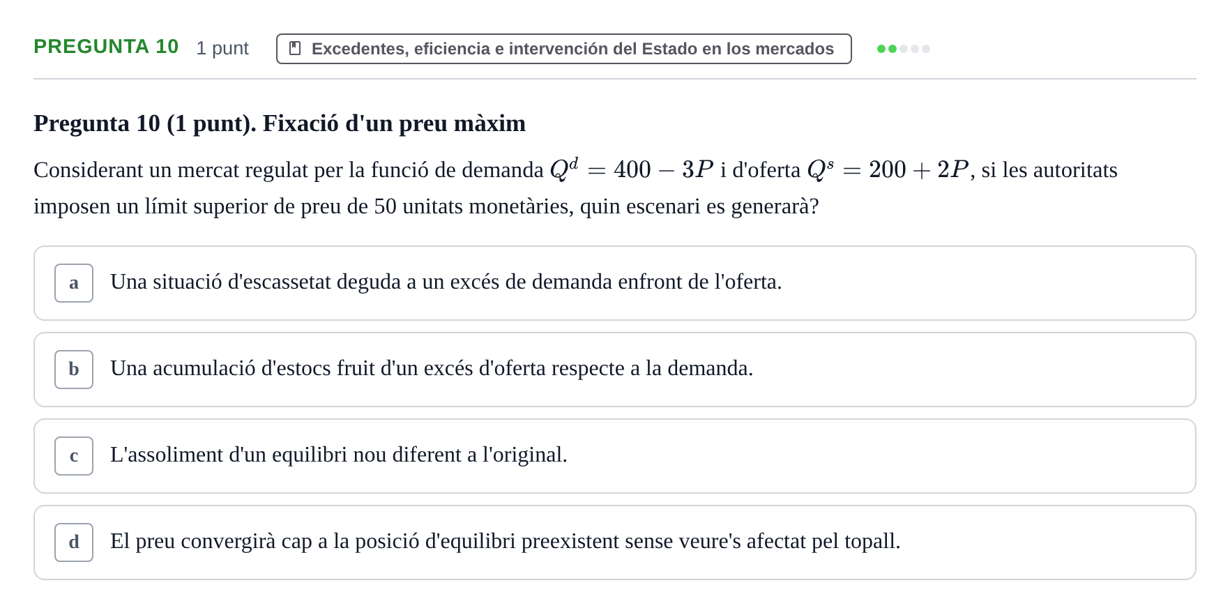 Enunciado: Pregunta 10 · Introducción a la Microeconomía URV Exemples