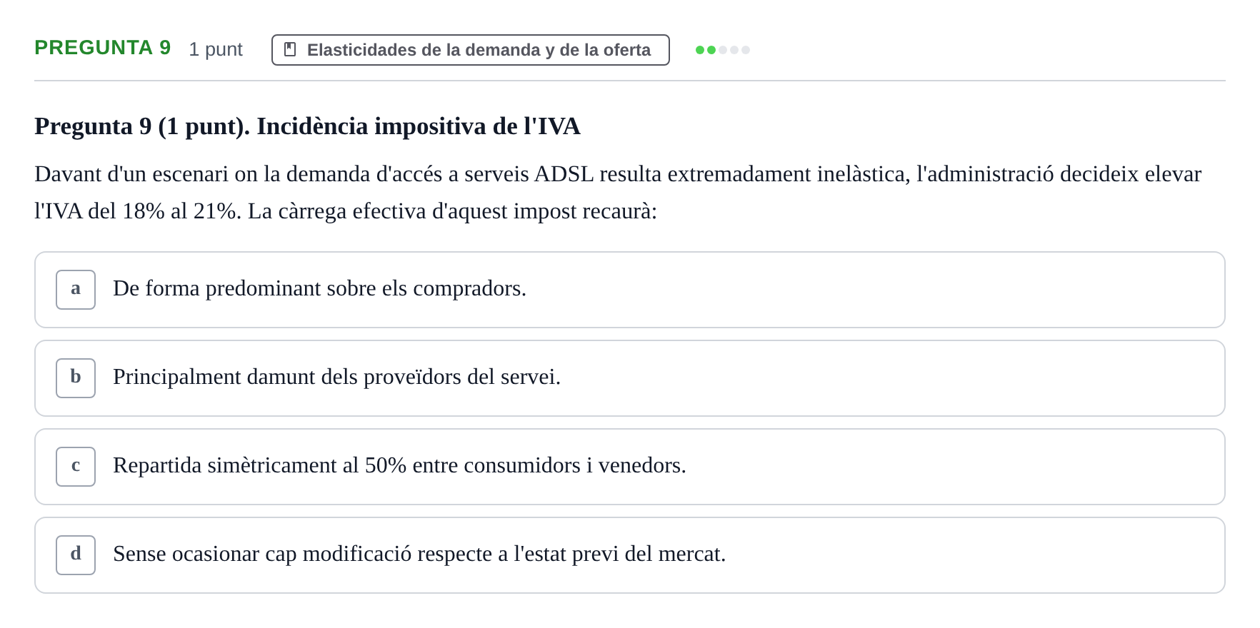 Enunciado: Pregunta 9 · Introducción a la Microeconomía URV Exemples
