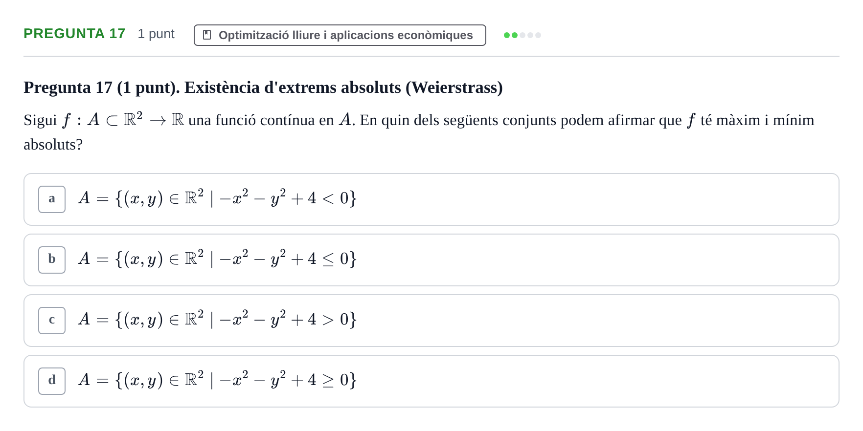 Enunciado: Pregunta 17 · Matemàtiques I UB 2024